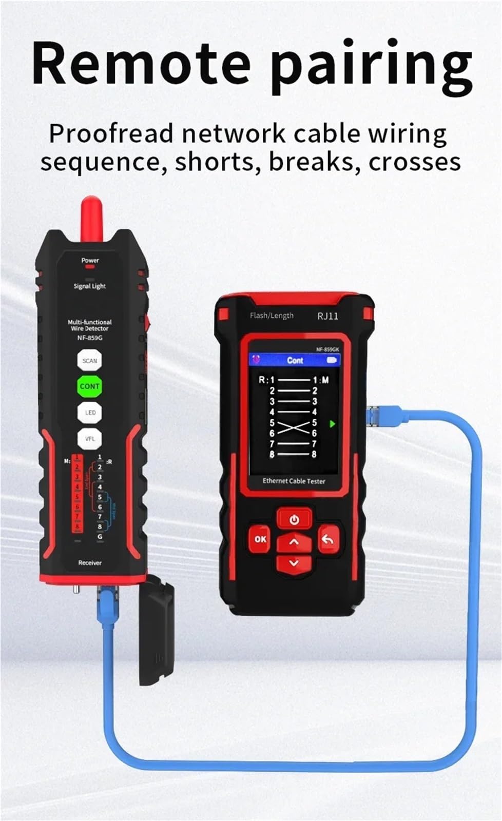 Kabel-Tracker, NF-859GK Leitungssucher Netzwerktester Rotlicht Einzelkopf Crimplänge Haltepunkt IP-Scan PING Ladetyp