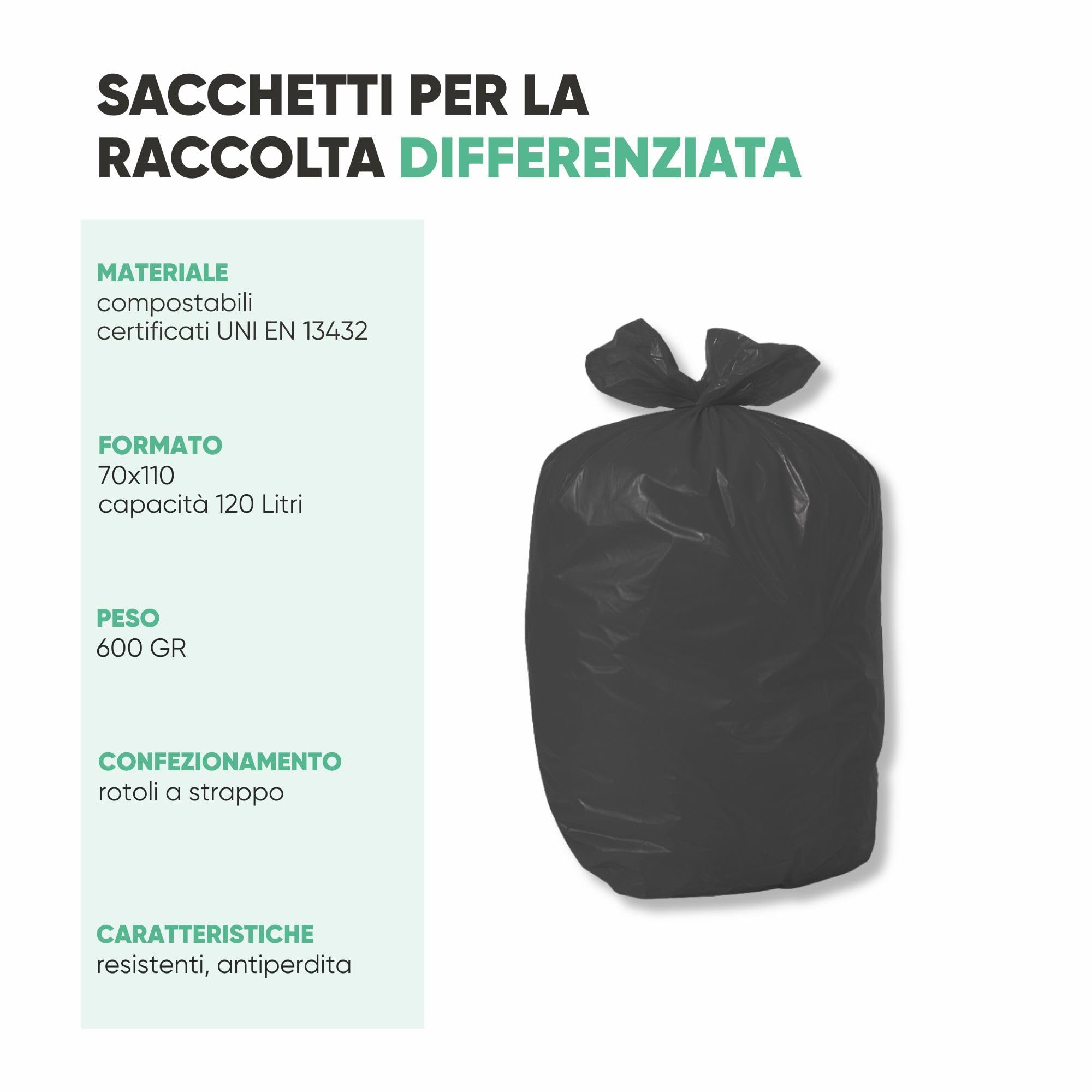 200 Buste Nere Spazzatura per Indifferenziata 70x110 - Resistenti, Antigoccia e con Grammatura Media - Multipack per Uso Domestico, Ufficio e Attività Commerciali - Nero, 70x110