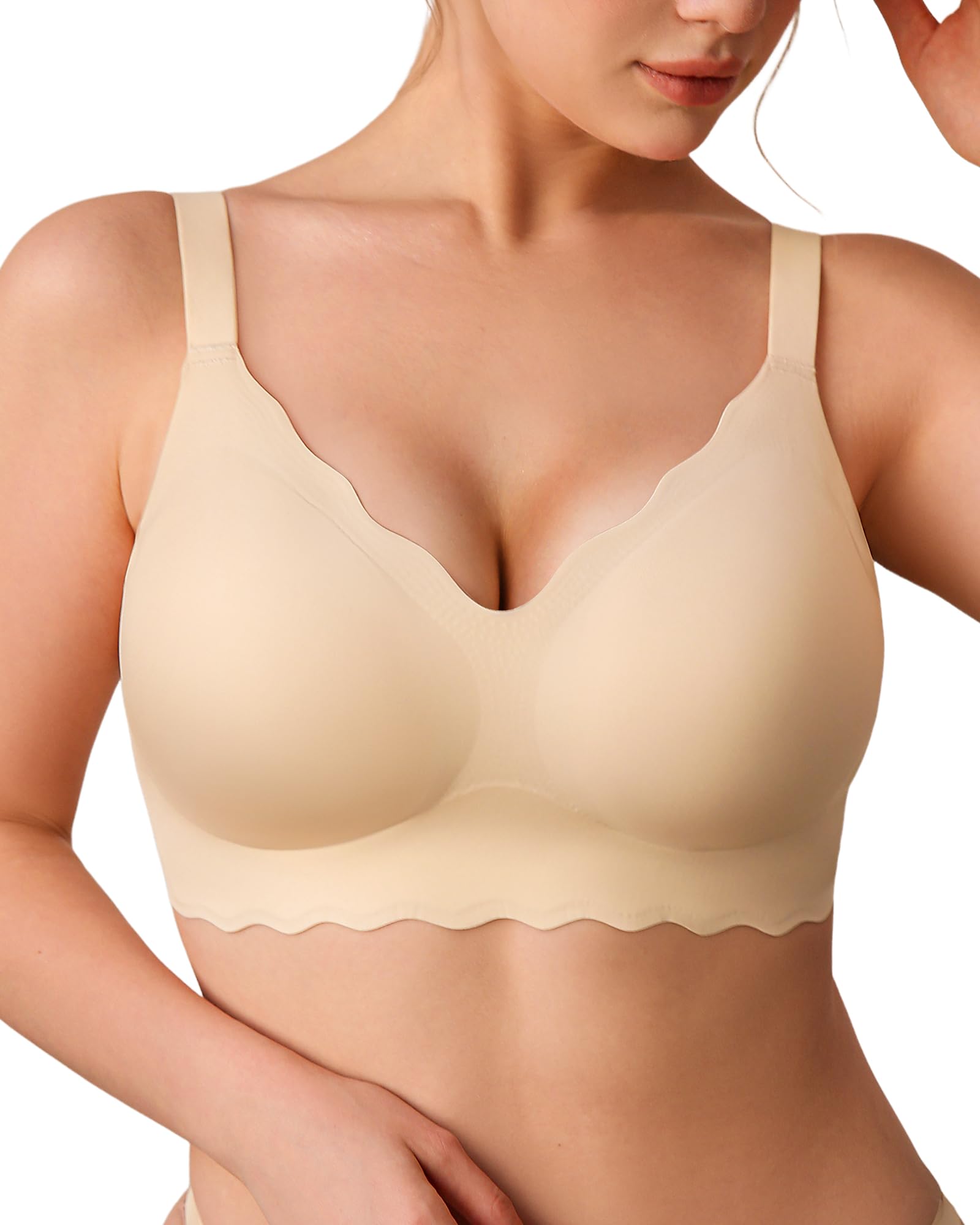 MYSABIELA Jelly Bras for Women Deep V Bras Wireless Bra Supportive No Underwire Bras Tshirt Push Up Bralettes Bra