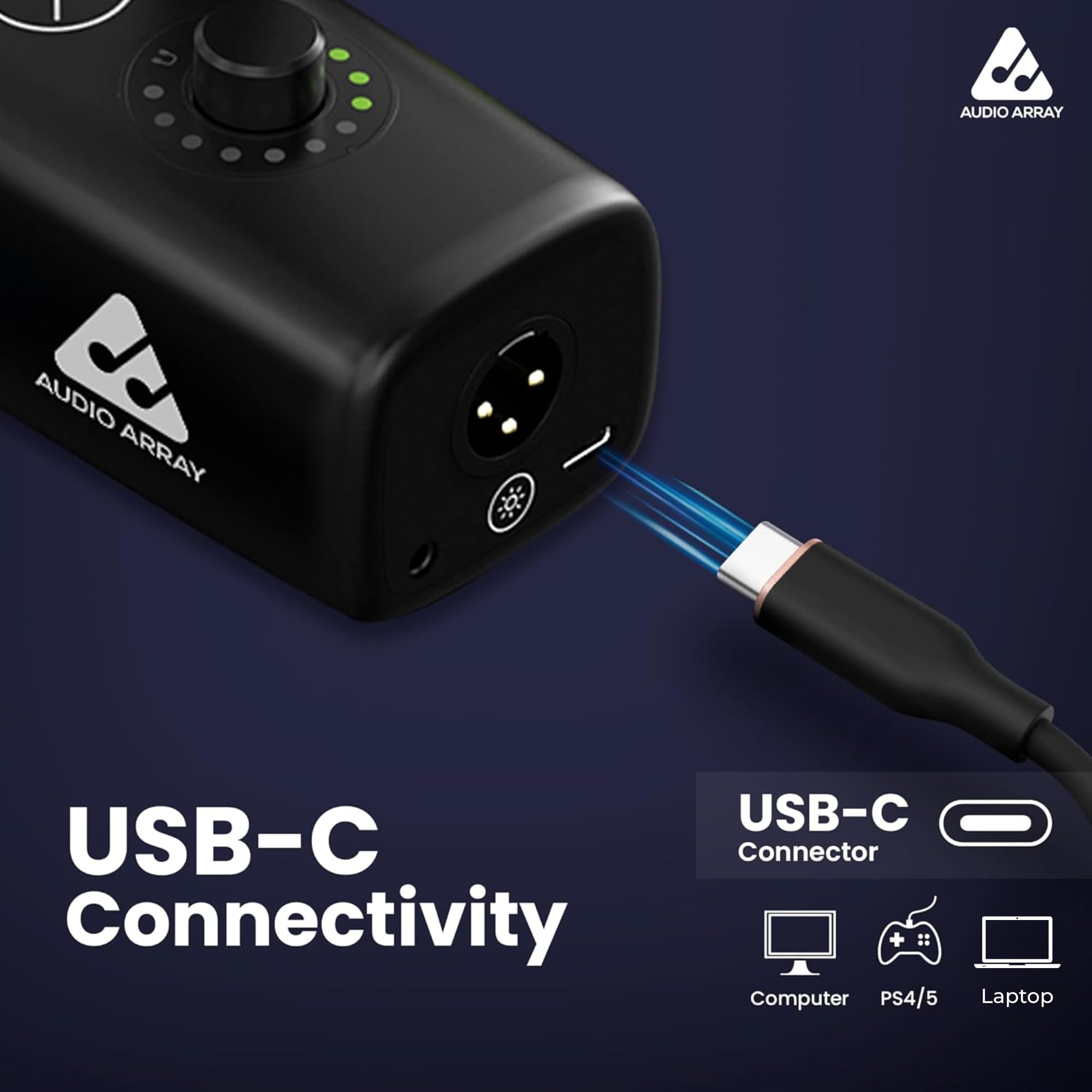 Audio Array AM-C45 XLR/USB Professional RGB Dynamic Microphone | Built-in Monitoring | One Touch Mute Volume & Noise-Cancellation | 2M USB Cable & Metal Base | Streaming, Podcasting, Singing, Gaming - Image 7 thumbnail