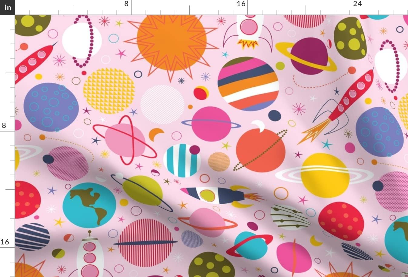Spoonflower Fabric - Rocket Science Girl Child Pink Solar System Astronomy Planet Sun Printed on Minky Fabric by The Yard - Sewing Baby Blankets Quilt Backing Plush