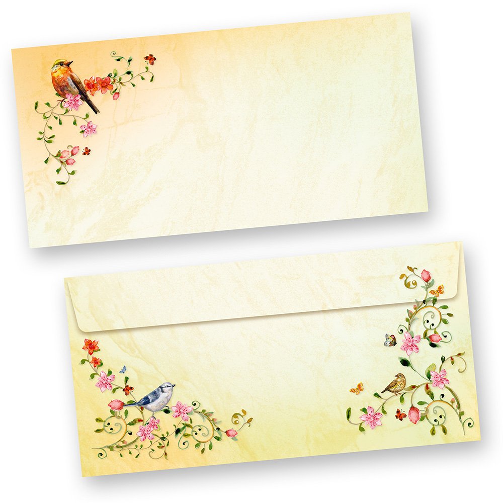 TOSKANA Briefpapier mit Umschlag Set Blumen und Vögel 250 Sets Motivpapier Schreibpapier bunt A4 Frauen Erwachsene