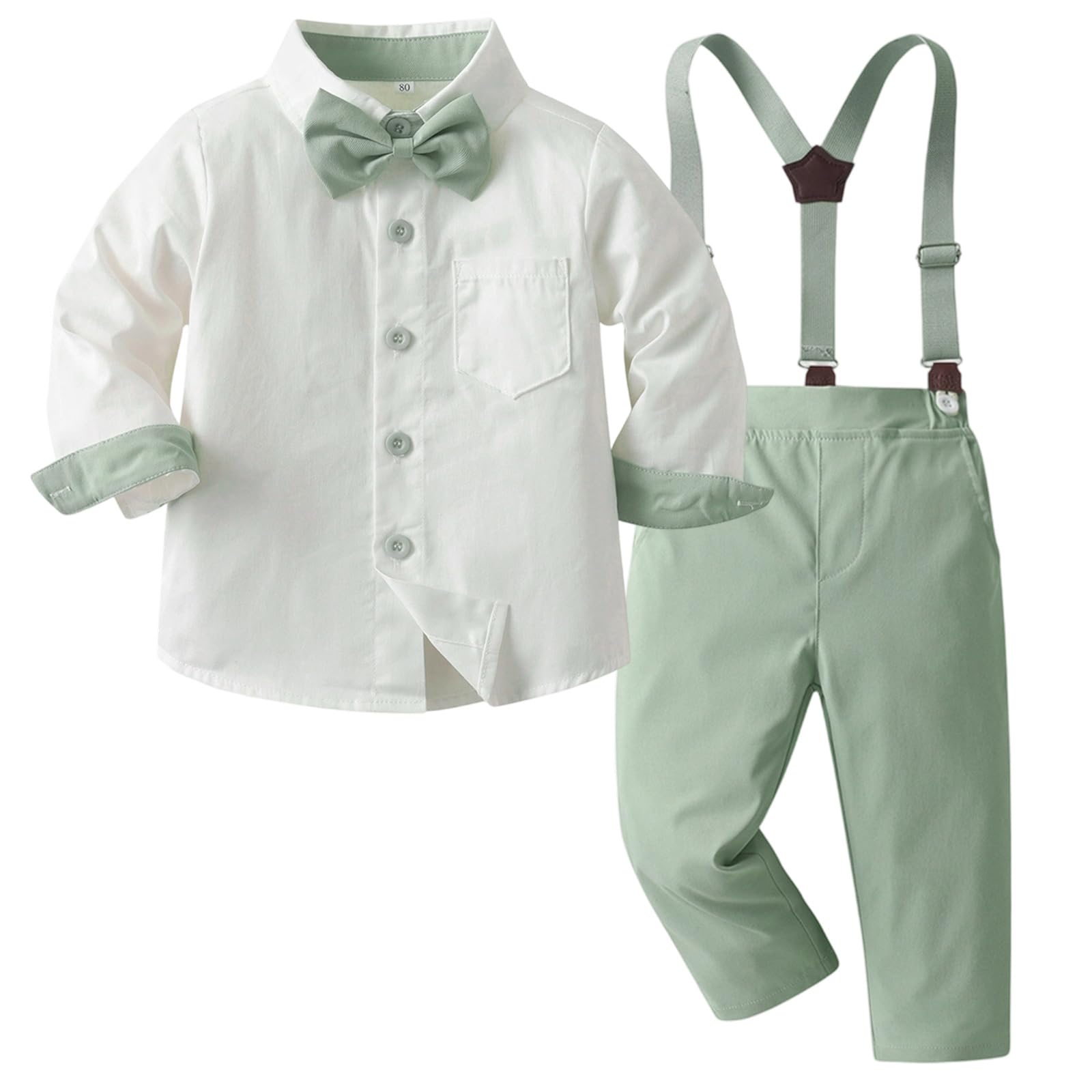 Formelles Anzug-Set für Kleinkinder Jungen Langarm-Shirt mit Fliege Strapshose Hochzeitskleid