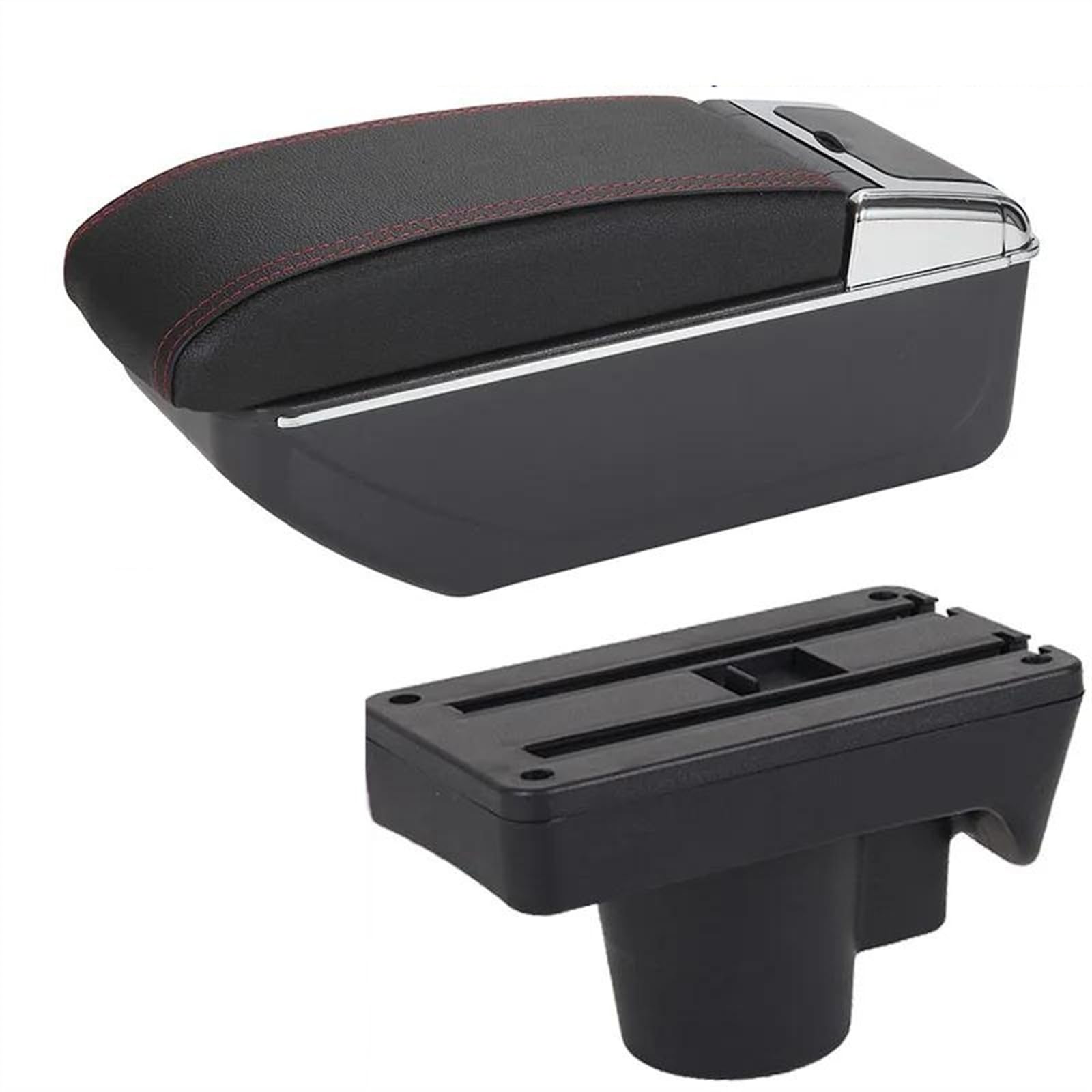 NOHEEU Car Armrest Box Storage Accessorie Retrofit Part Easy Installation For Astra 2006-2011(D1 Black red No USB)