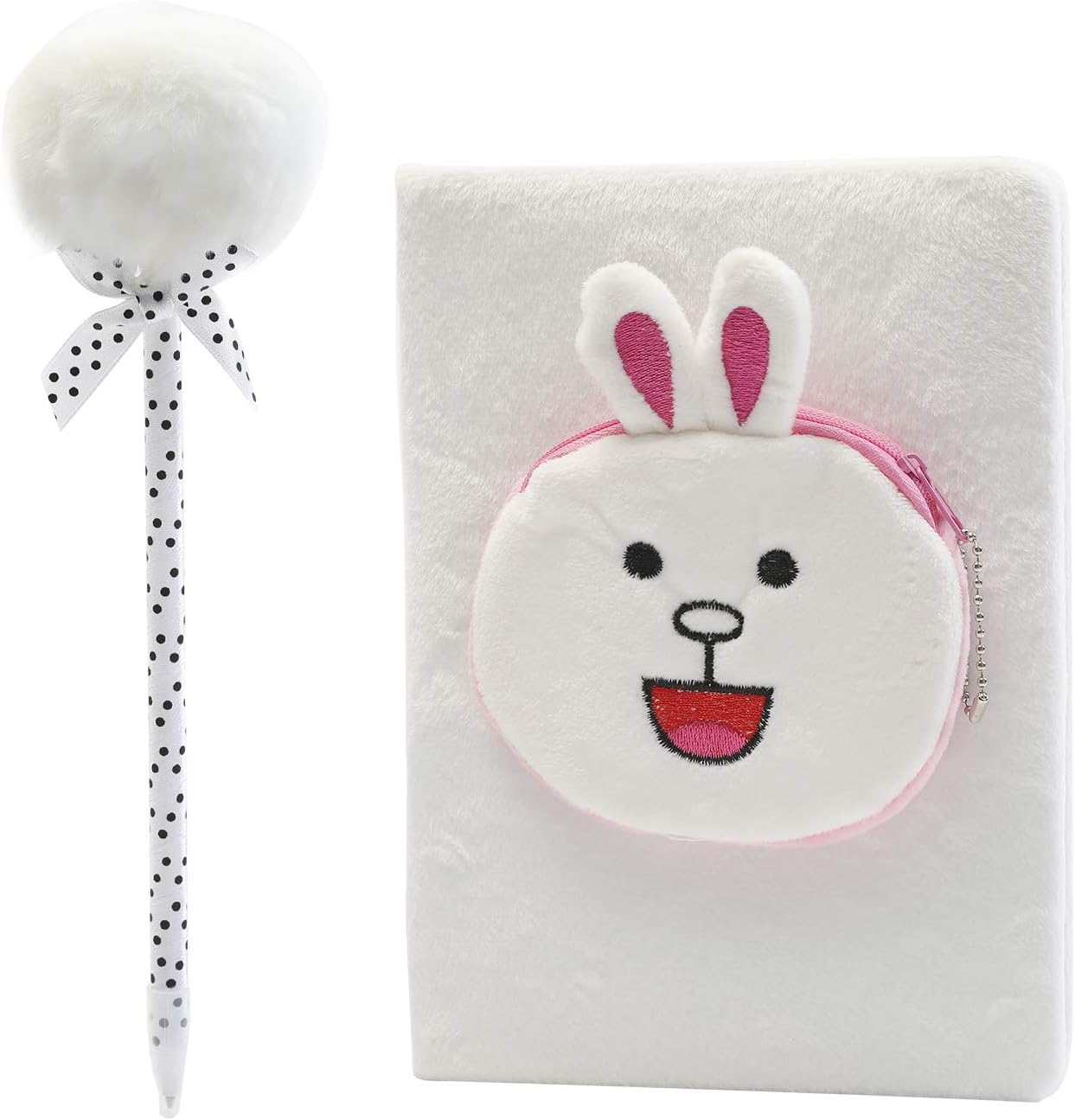 GalOr Faux Fuzzy Fur Notebook for Kids Plush Notebook in Rabbit Designs -Kids Diary Journal -80 Pages of Middle Lined Paper Bundled Inclusive of Fur Pen and Gift Box -for Boy or Girl