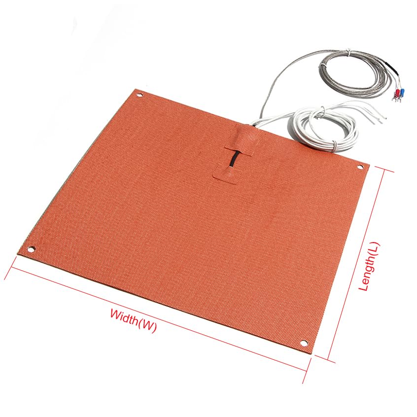 Silicone Heating Pad for 3D Printers - 160W-560W, Multiple Sizes with Integrated K Thermocouple(No Thermostat,110V-200x250mm)