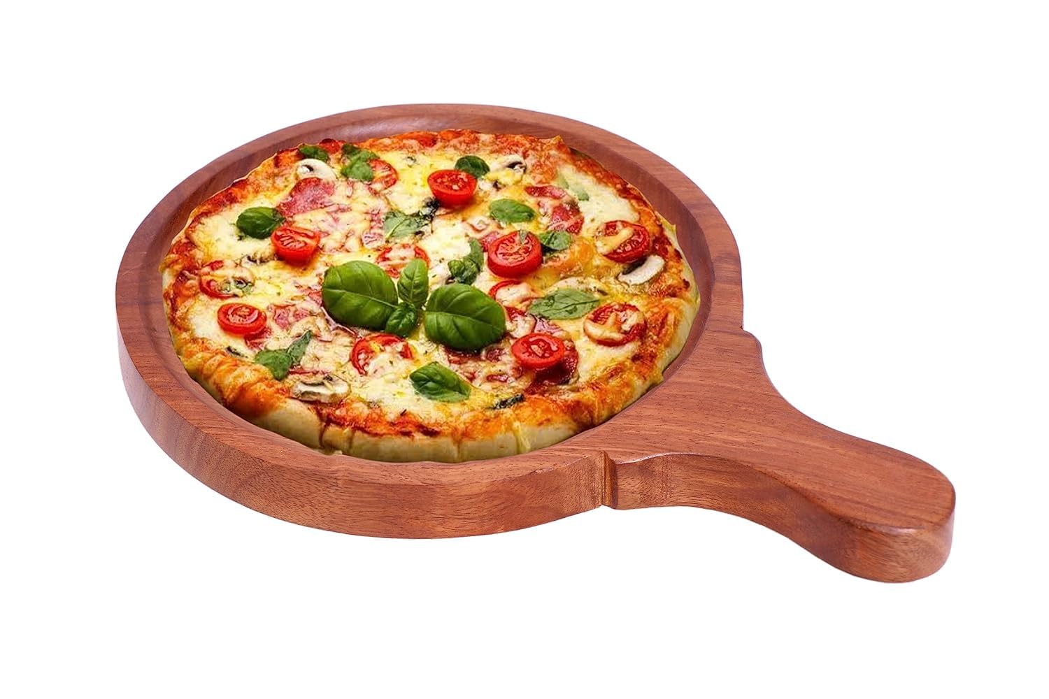Wooden Pizza Plate Serving Tray for Kitchen, Pizza Pan, Platter Sheesham, 8 Inch Round, 1 Pc, Brown