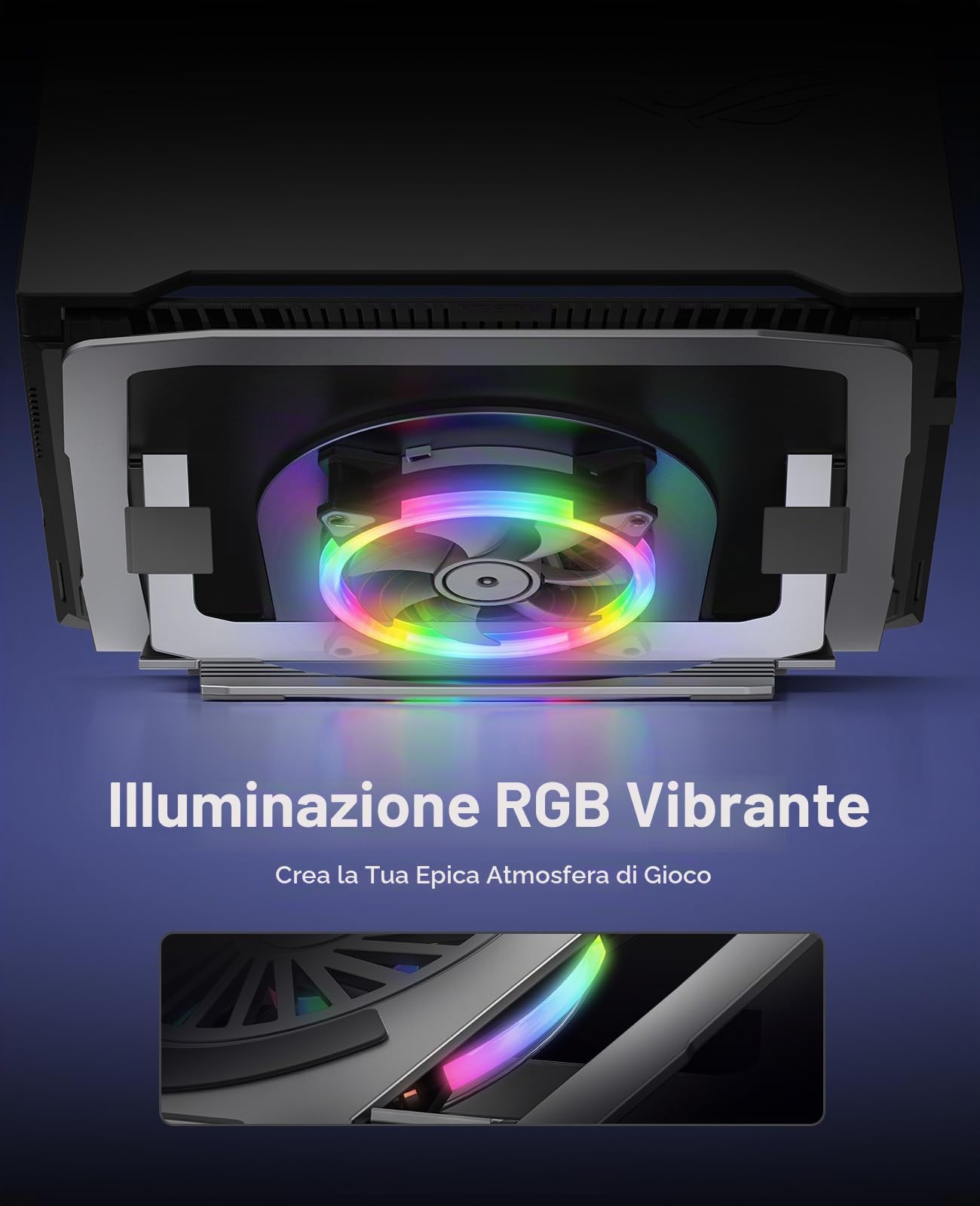 ORICO Supporto pc portatile in Alluminio con Ventola USB, Ergonomico, Regolabile e Pieghevole, RGB, per Notebook fino a 17" – NSF1, Argento