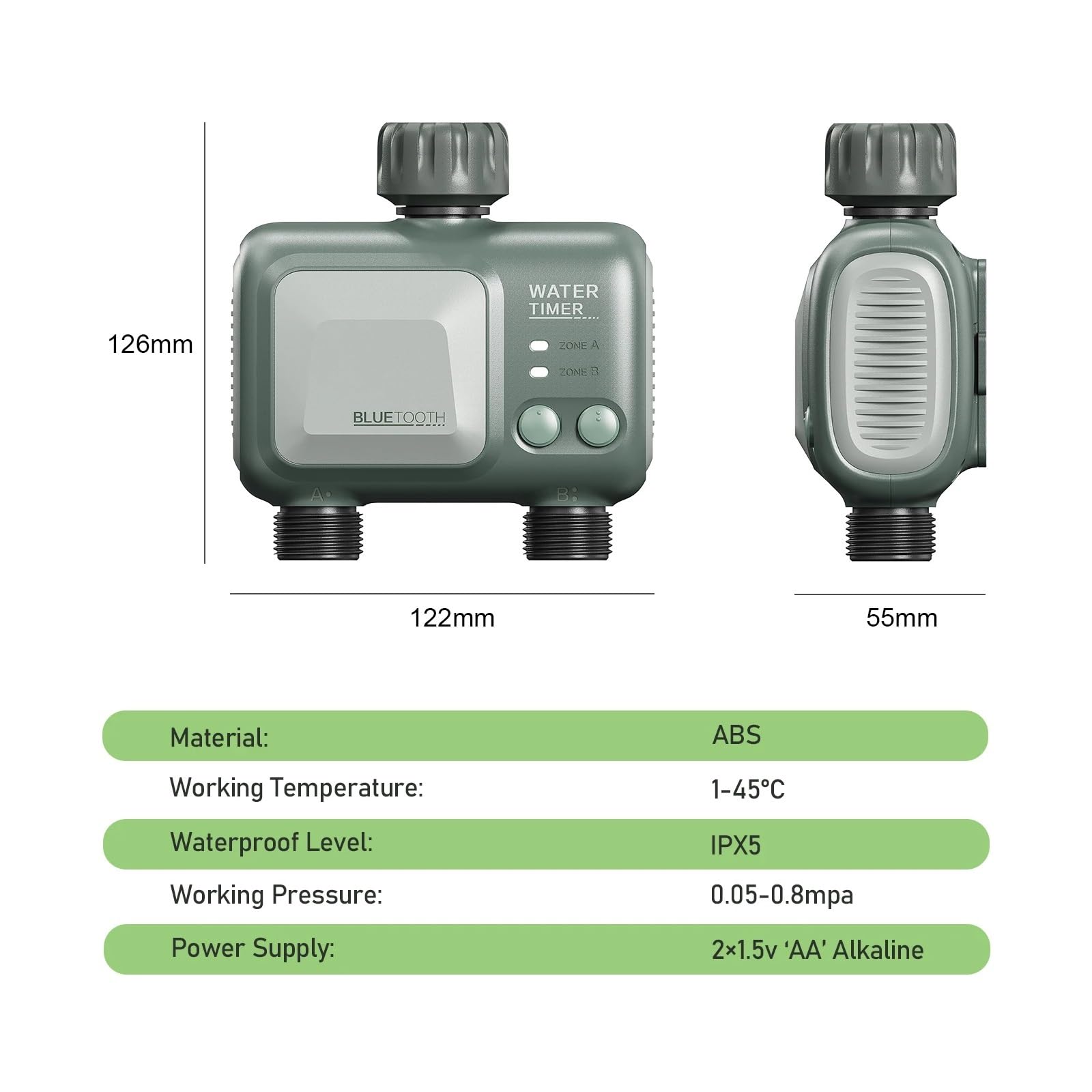 Timer for irrigazione WiFi a 2 zone, programma di ciclo indipendente intelligente, irrigatore for giardino, prato, serra, telecomando mobile(POP3-HCT-626BS)