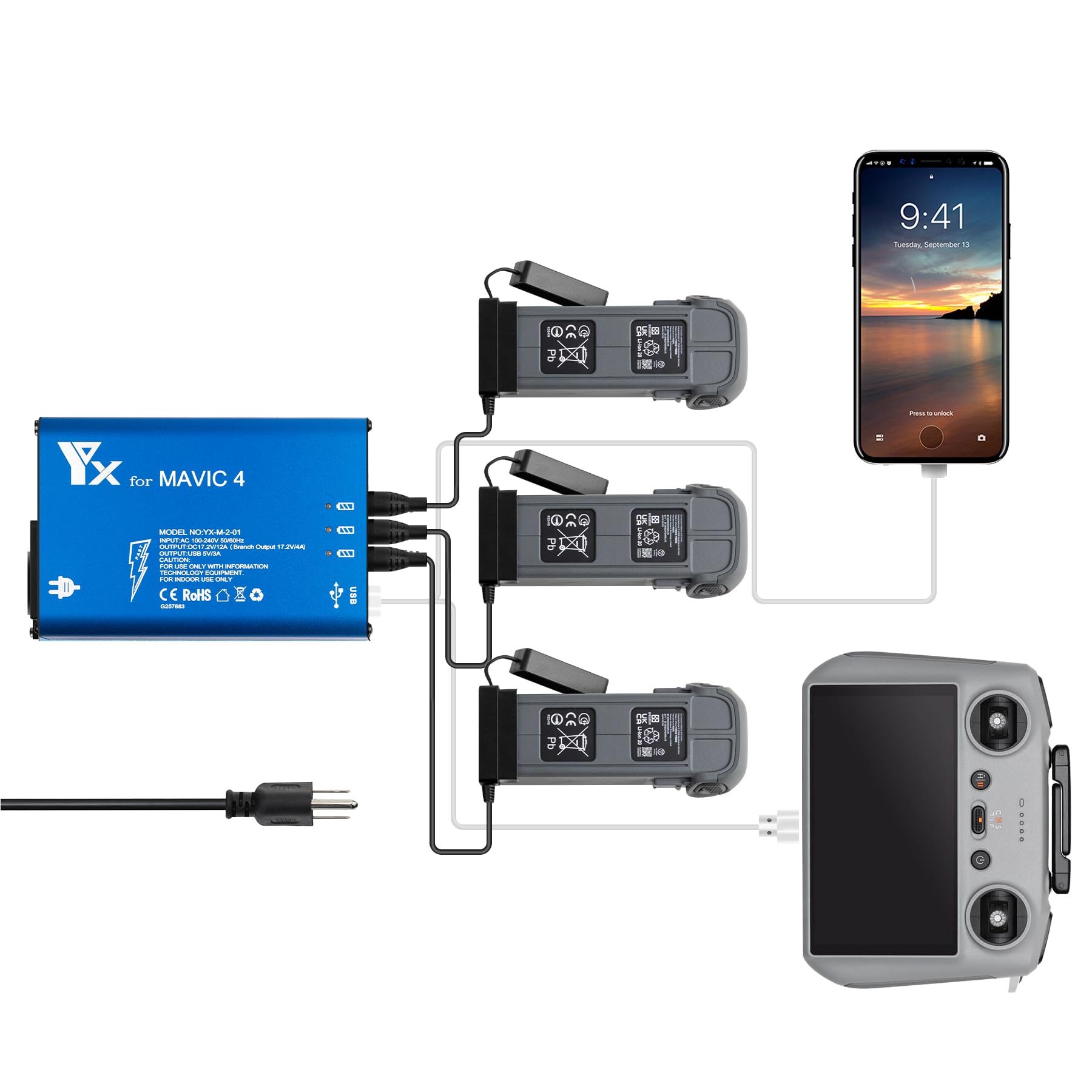 Cargador rápido paralelo DJI Mavic 4 Pro multi-batería Hanatora hub de carga rápida 8