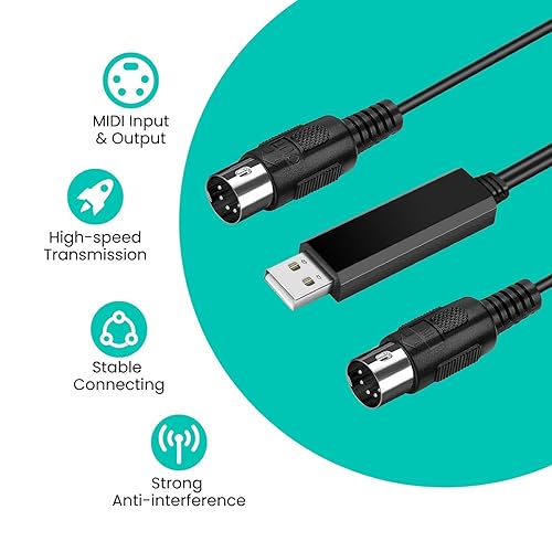 Miniatura 2 de TNP - Juego de cables MIDI a USB con adaptador tipo C 2 en 1 cable USB de piano MIDI de PC a teclado sintetizador tambor electrónico tubo de soplado