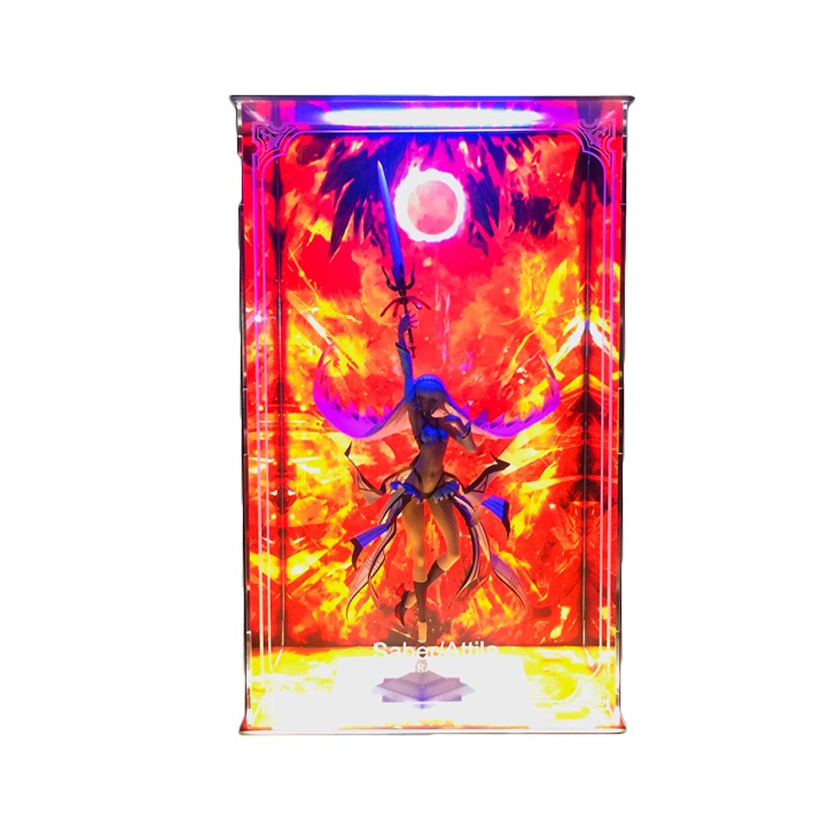 SNH GSC Fate/Grand Order Fgo Attila Special Protection Box Unique Design LED Display Frame Handmade PVC Figure Model GK Display Box Dust Cover (Color : Background+up and down light)