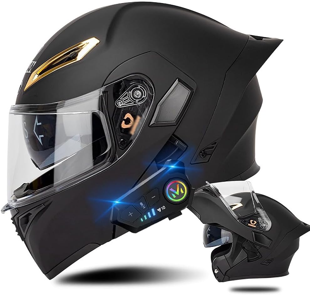 Bluetooth Modular Motorcycle Helmet, DOT Approved Flip Up Full Face Motorcycle Dual Visor Helmet, Anti-Fog Helmet with Dual Speakers and Microphone, for Adults Men Women S~XXL