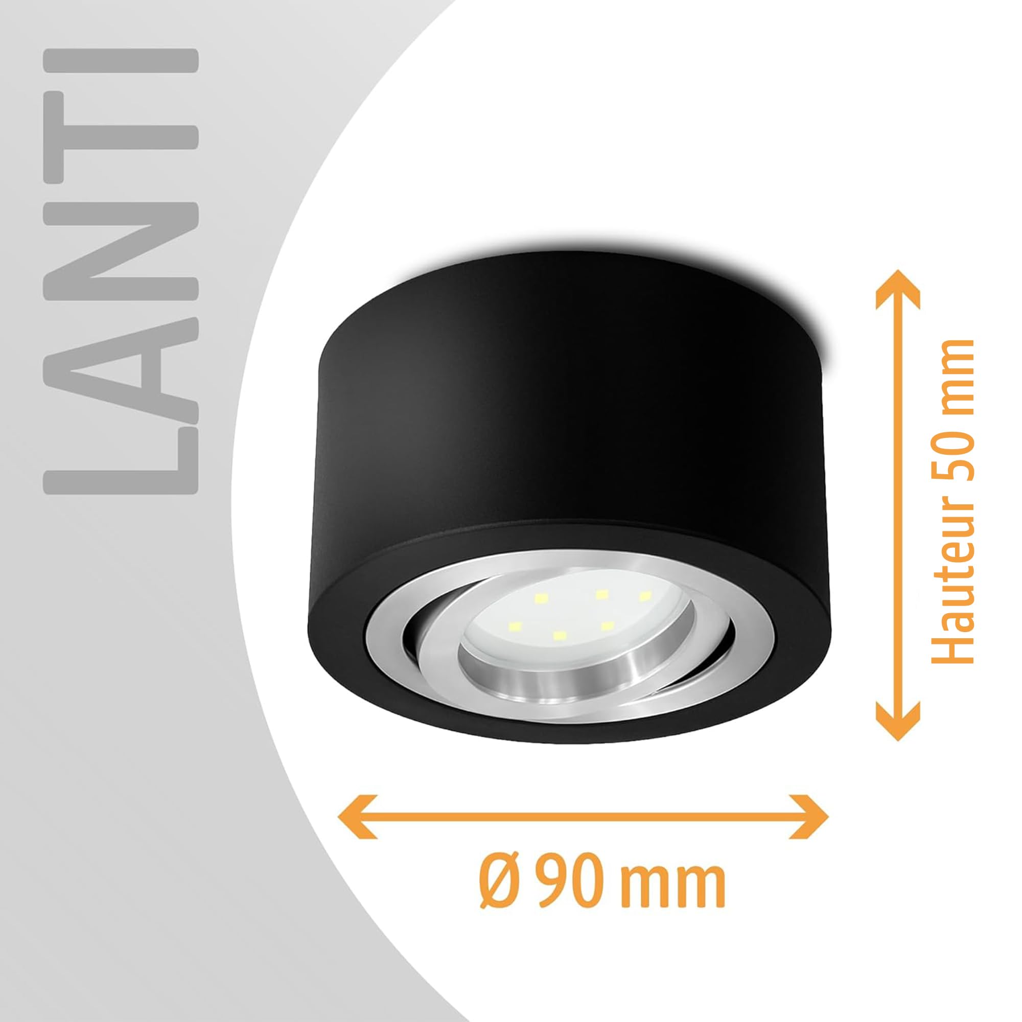 SSC-LUXon LANTI lot de 4 spots plafonniers orientables noirs avec anneau