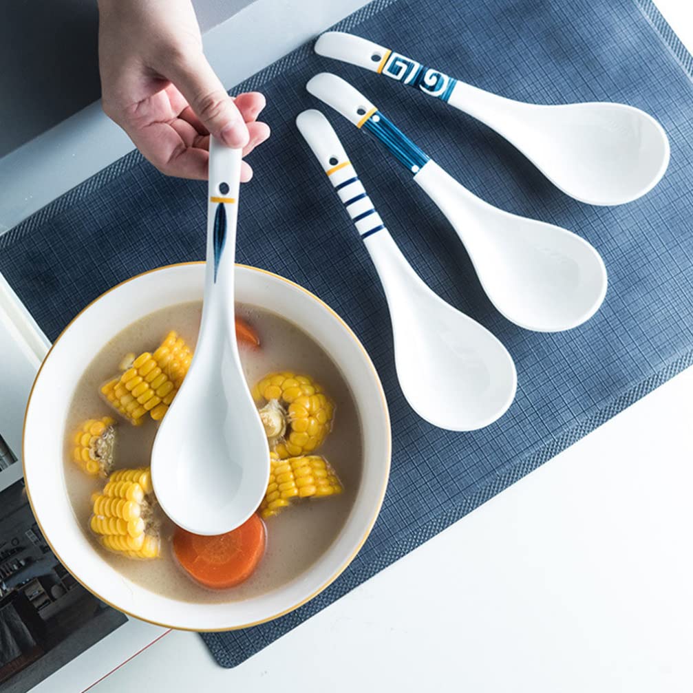 Hemoton 2pcs Ladle Ceramic Tablespoon Ceramic Ramen Spoon Soup Serving Spoons Rice Spoon Dinner Spoon Oatmeal Spoons Honey Teaspoon Asian Spoons Home Soup Spoon Coffee Spoon Food Ceramics