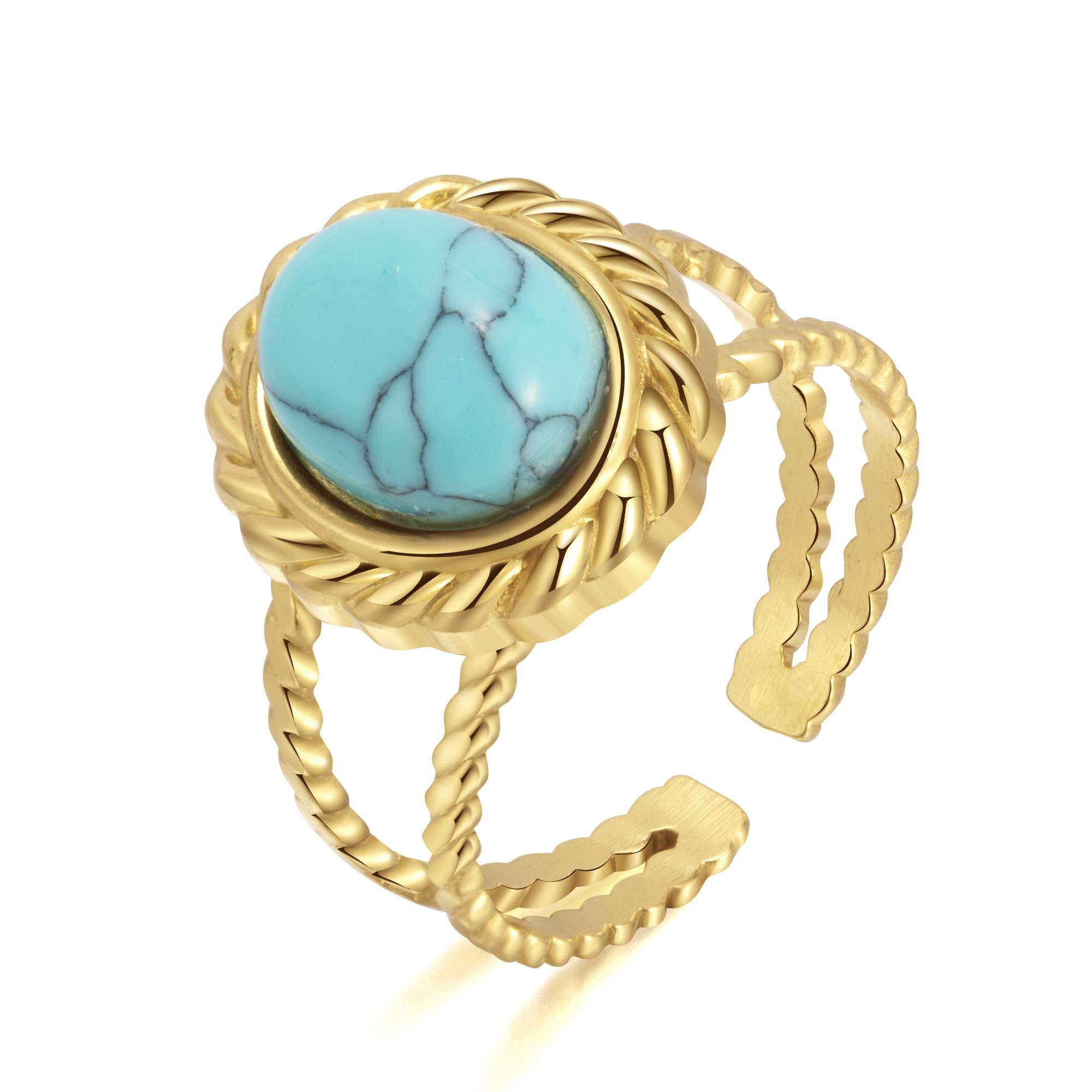 Joo&RindAnillos chapados en oro de 14 quilates, anillo trenzado abierto de turquesa, anillos gruesos vintage para inquietos, hipoalergénico, apilable, anillo para pulgar para mujeres, regalos de joyería