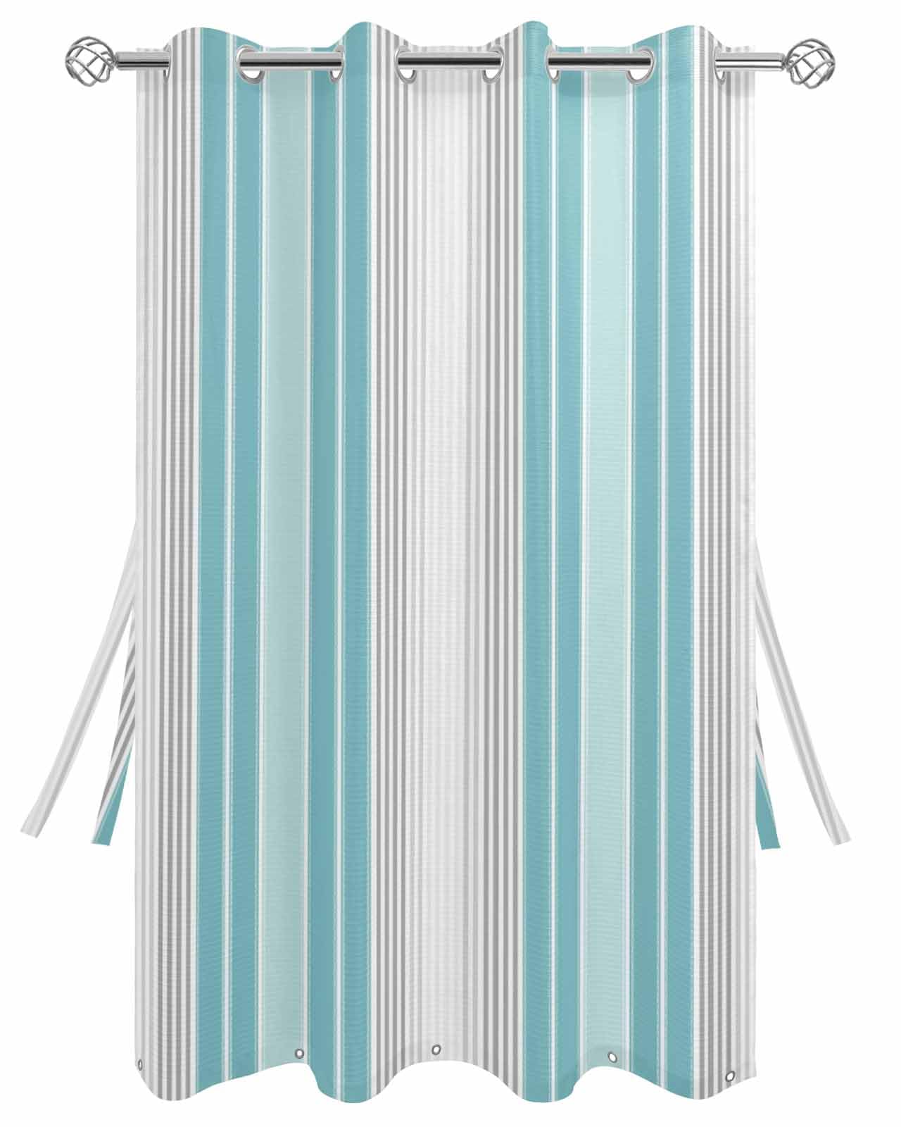 Outdoor Curtains for Patio, Rustic Farmhouse Gray Teal Gradient Stripes Sun Blocking Windproof Thermal Insulated Light Filtering Grommet Curtains for Porch Gazebo Pergola 54
