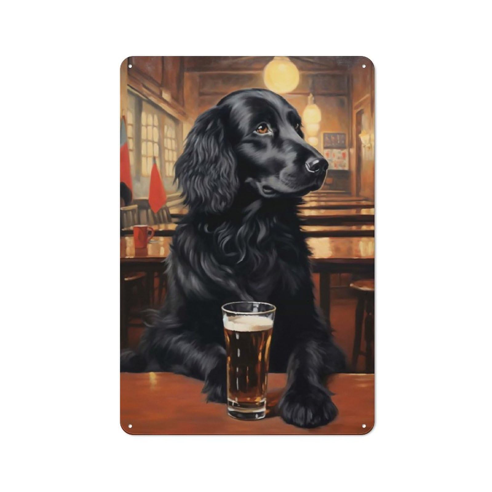 Junmoney Beer Flat Coated Retriever Industrial-Style Metal Sign 30X20cm For Home Bar Wall, Housewarming Wall Decor For People Furnishing Home Bar
