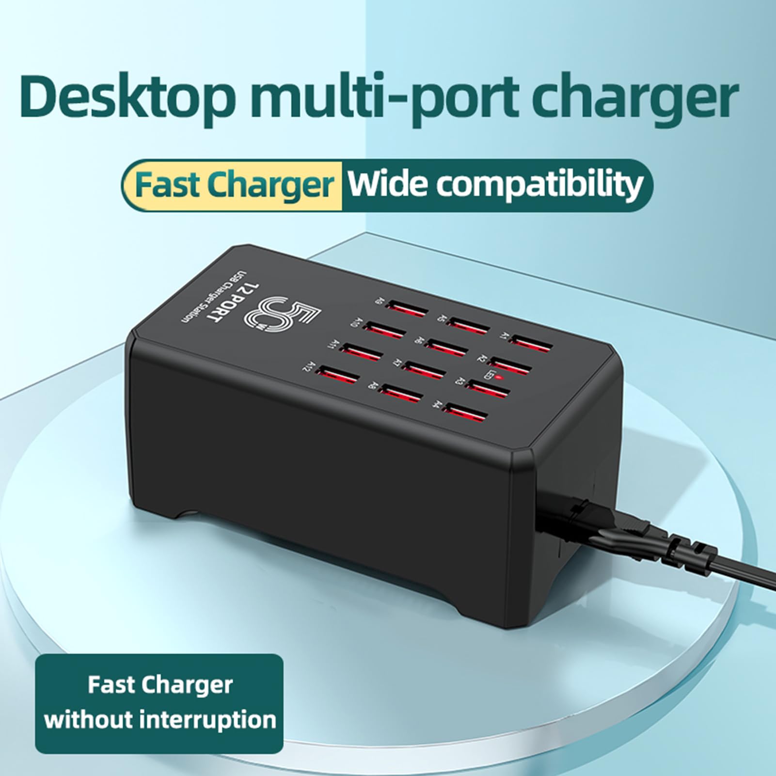 Cuifati Chargeur USB, Station de Charge USB à 12 Port 50W Multiple, Prend en Charge la Couverture de Tension Large, Chargeur Multi-Ports pour Téléphones, Montre, (Prise UE)
