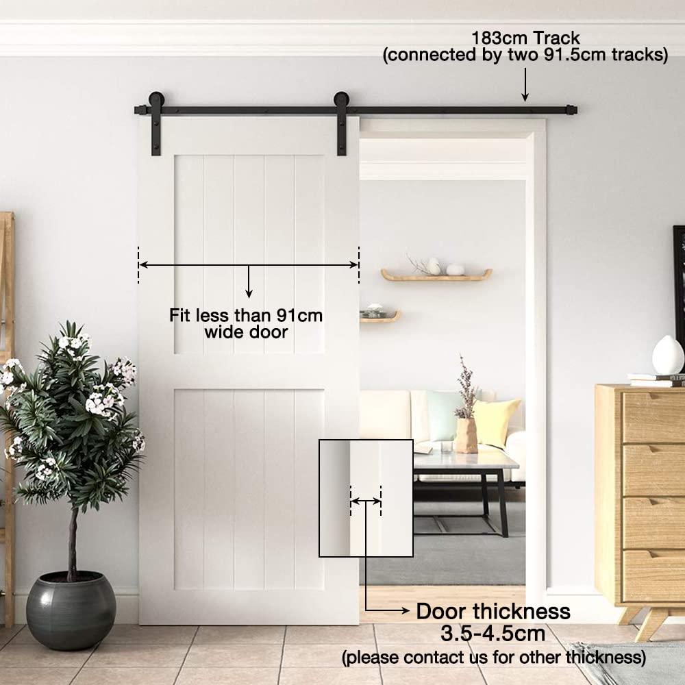 WINSOON Binario scorrevole da 183 cm per porta scorrevole singola con sistema di binari per carichi pesanti, facile da installare