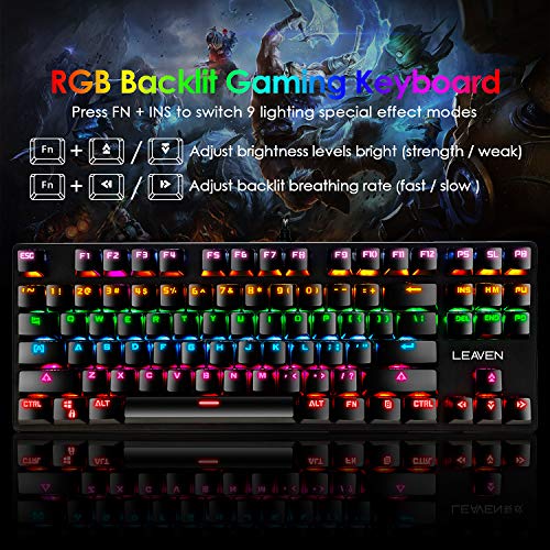 Mechanical Gaming Keyboard And Mouse Combo,87 Keys Compact Rainbow Backlit Keyboard,Rgb Backlit 6400 Dpi Lightweight Gaming Mouse With Honeycomb Shell For Windows Pc Gamers #TOP1