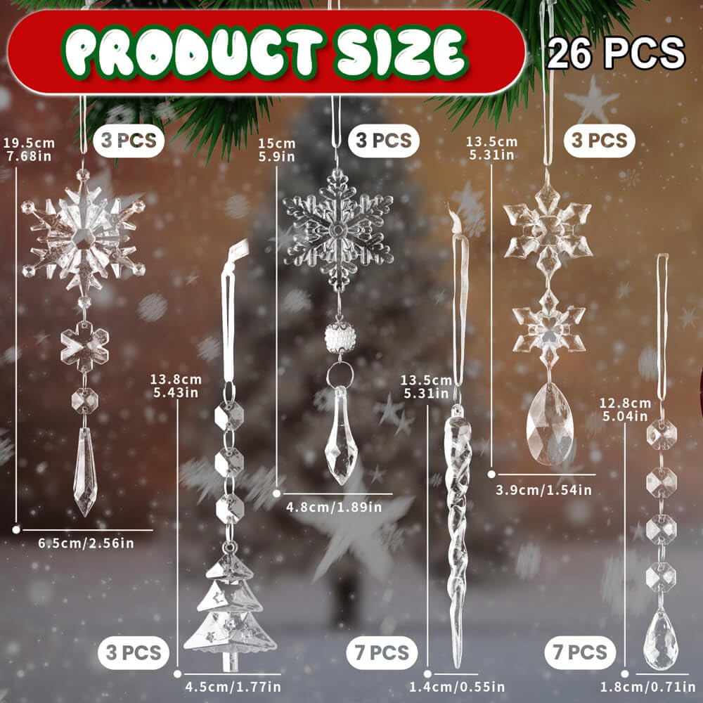 Lanpn 26pcs Christmas Decoration Crystal Christmas Tree Ornaments - Image 3