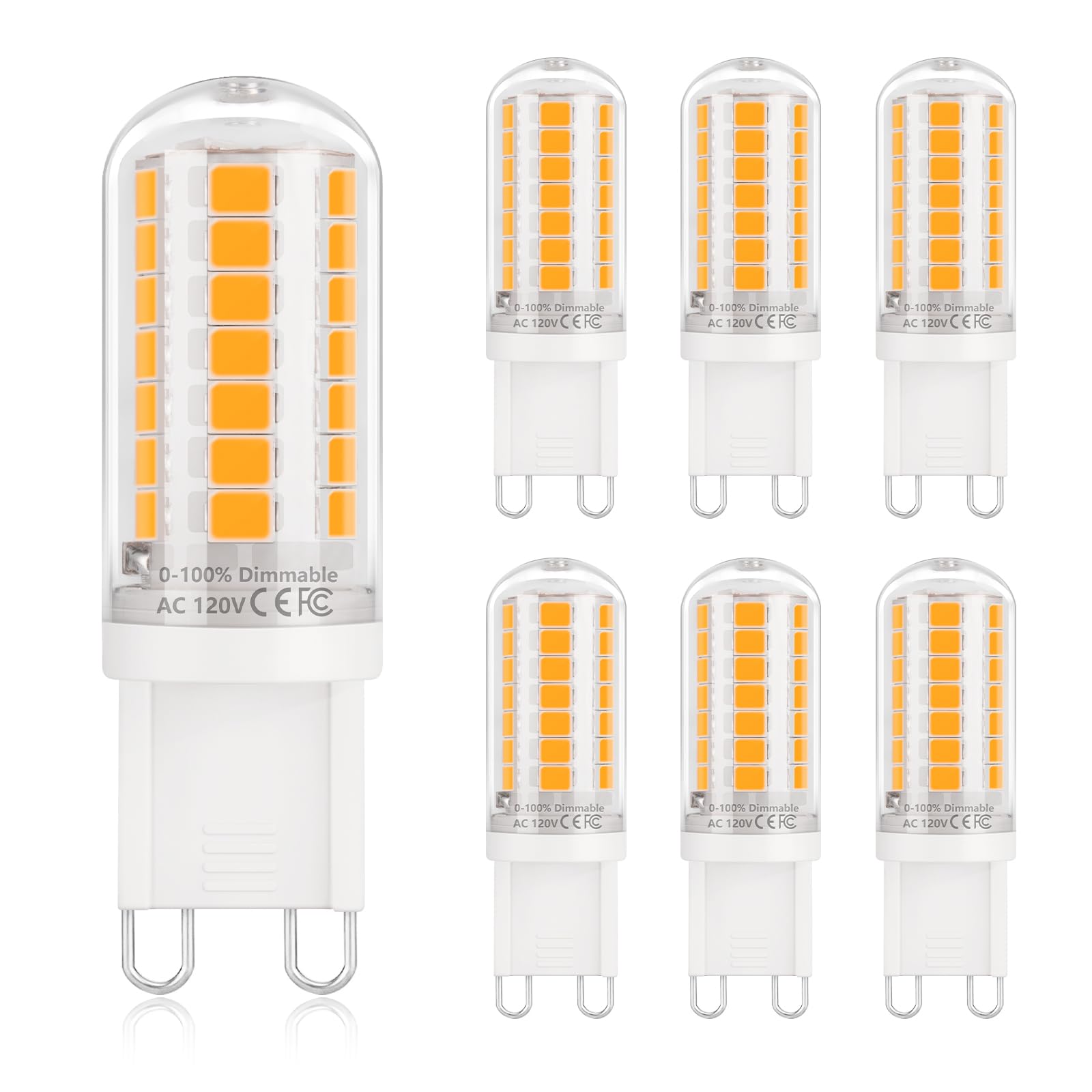 DiCUNOG9 LED Bulb Dimmable, 4W 40W Halogen Equivalent 2700k Warm White, Chandelier Light Bulbs T4 G9 Bi Pin Base, 430LM Replacement for Home Lighting, Bathroom Vanity Lights, Pack of 6