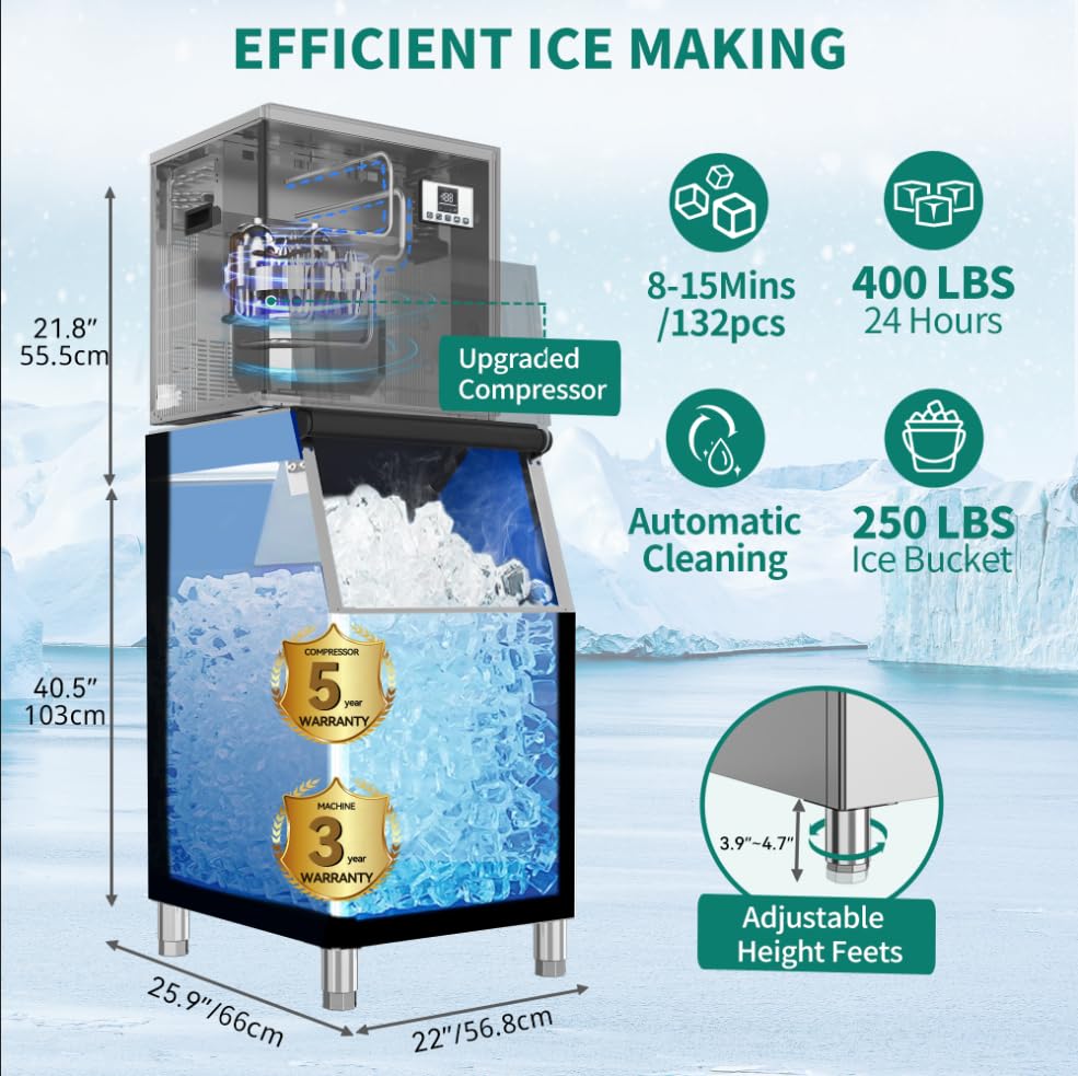 YITAHOME Commercial Ice Maker Machine dimensions and features