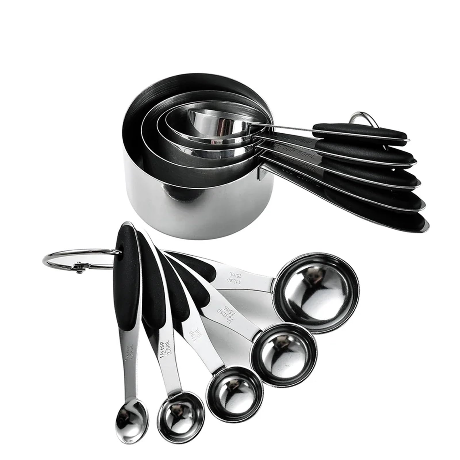 10Pcs Edelstahl Messbecher Und Löffel Set Küche Zubehör for Backen Kuchen Kochen, Der Messung Werkzeuge(Black)