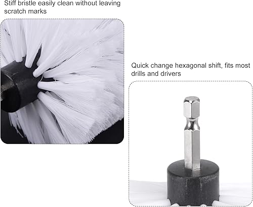 Miniatura 4 de Juego de brochas para taladro (2"3.5"4") Kit de limpieza multiusos para lechada, piso, bañera, azulejo, con eje de extensión, blanco