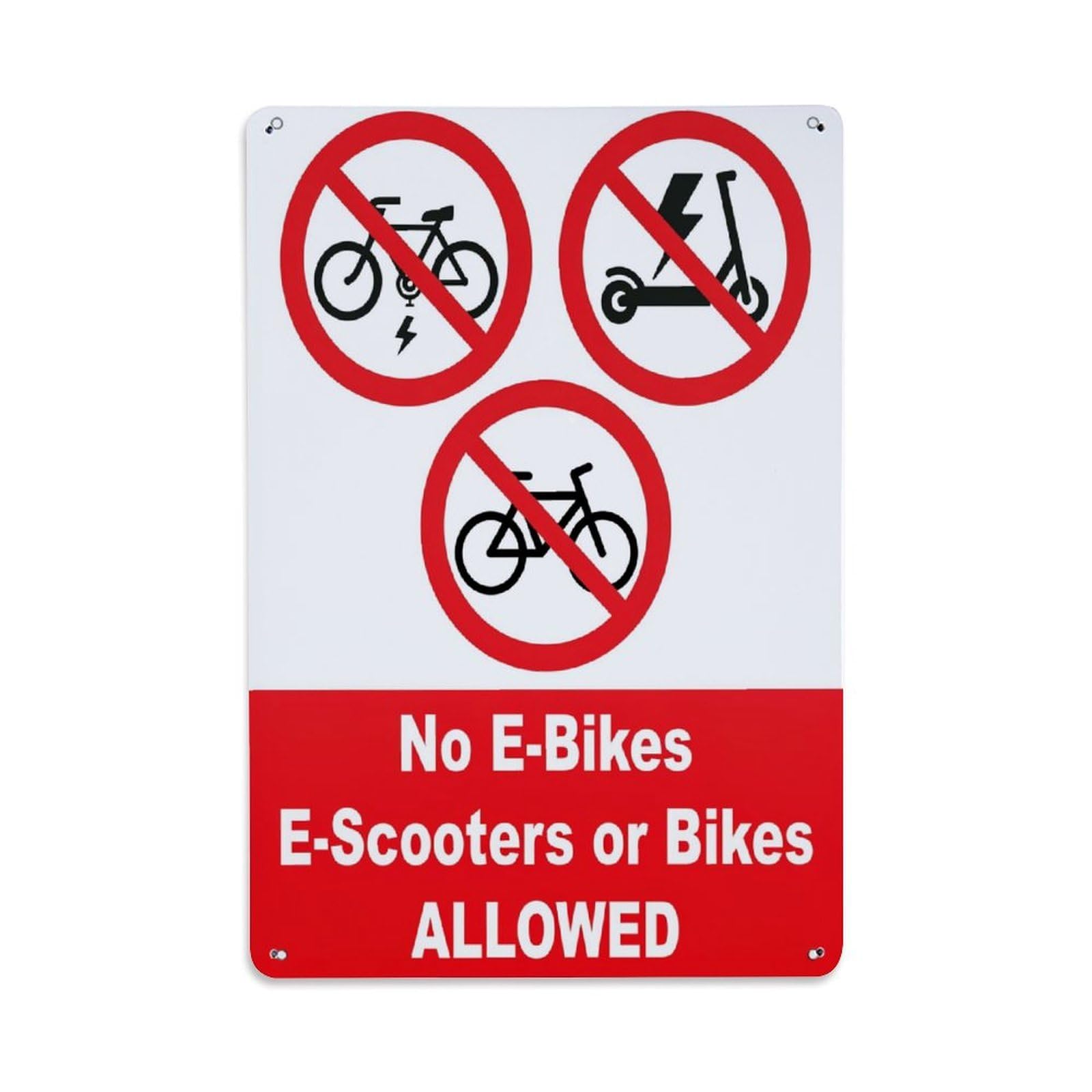 Nestemfo Vintage No E-Bikes E-Scooters Or Bikes Allowed Sign Tin Sign Metal Sign, Living Room,Bar, Home, Bedroom Wall Decor,Retro Metal Poster 8X12 Inches