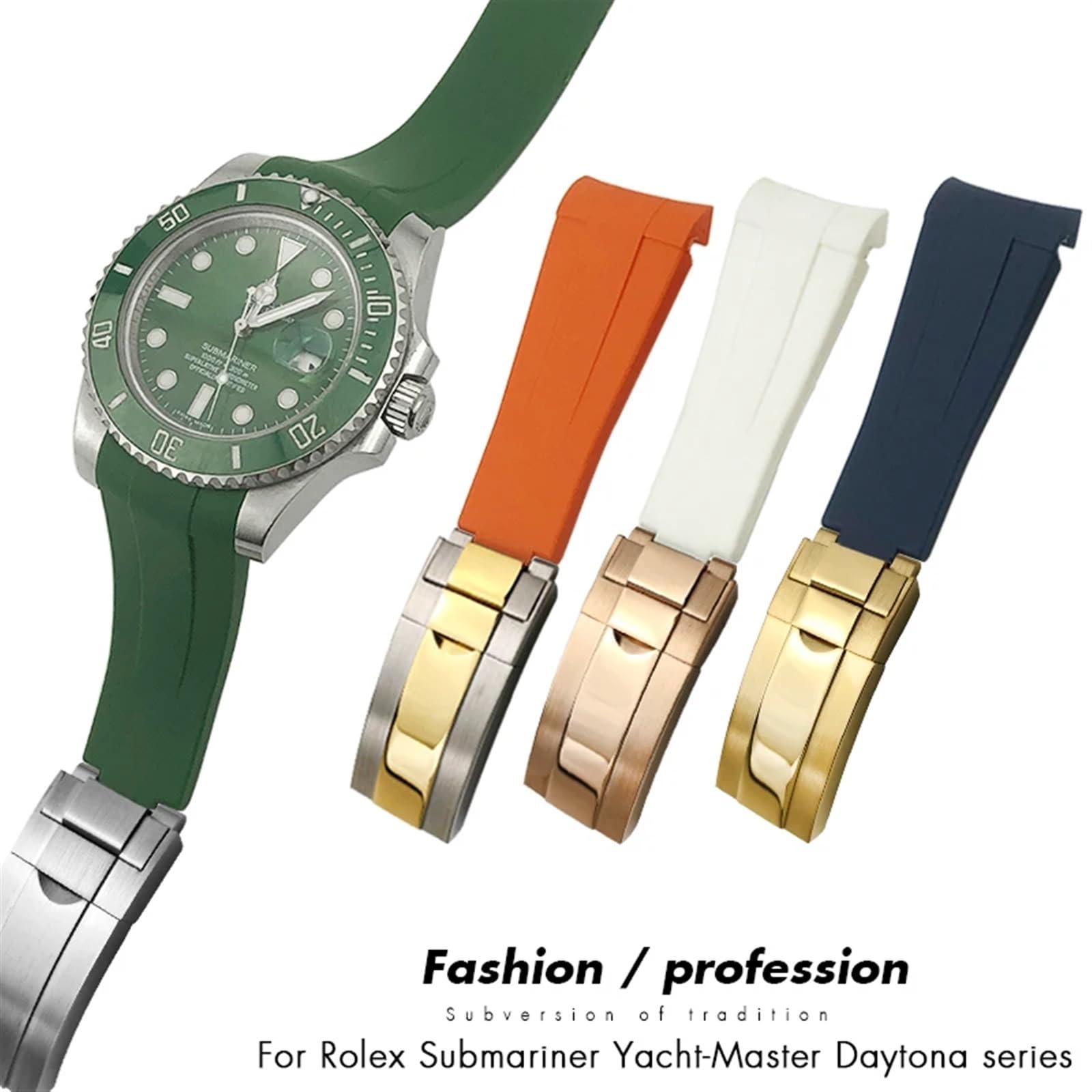18mm 19mm 20mm 22mm zakrzywiony koniec pasek do zegarka z gumy silikonowej dla paska roli Rolex Daytona Submariner GMT 21mm pasek do zegarka mężczyźni narzędzia(Green,20mm)