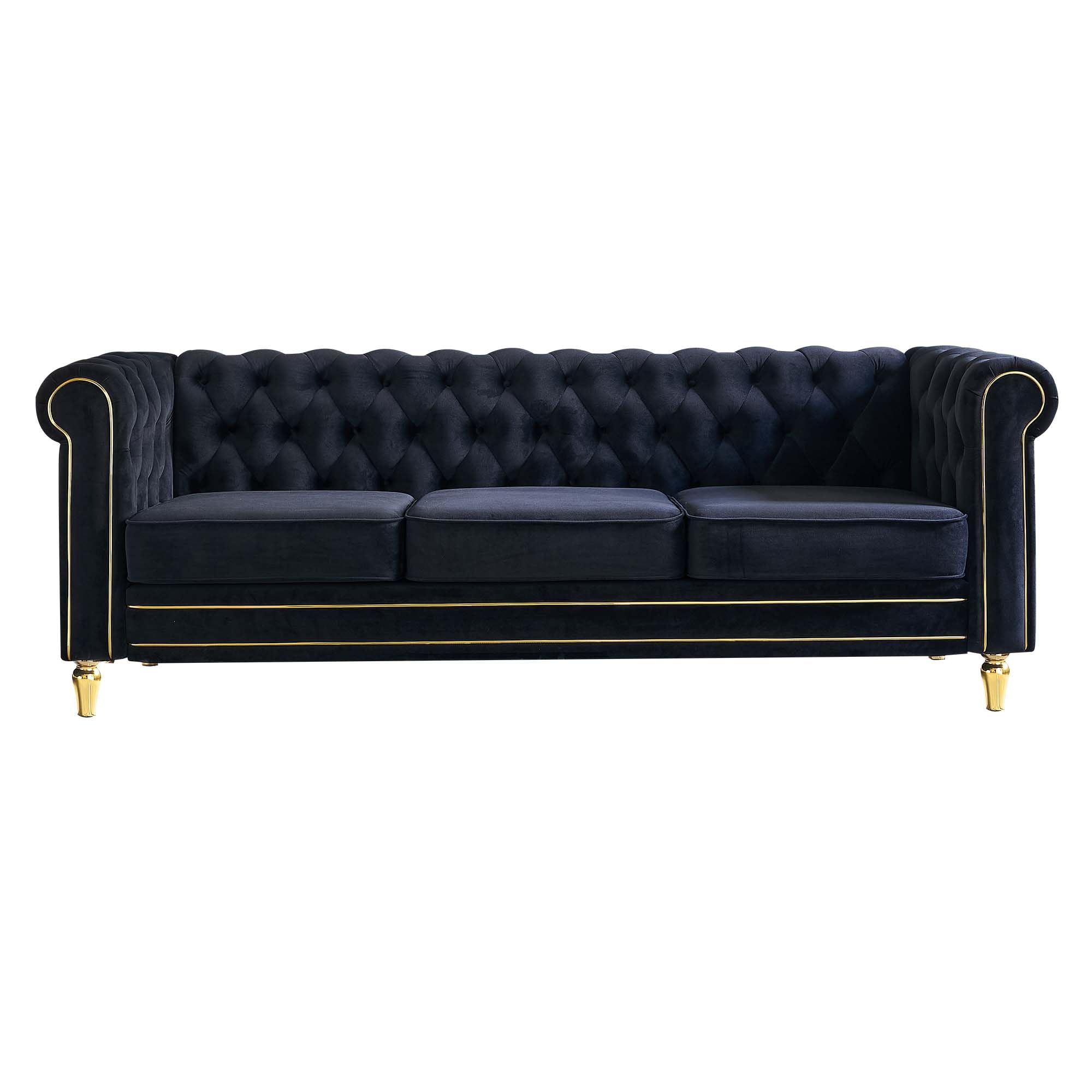Homtique 84" Modern Couch for Living Room, 3 Seater Comfy Velvet Sofa with Button Tufted Rolled Arms and Gold Legs, Chesterfield Sofa for Home/Office,