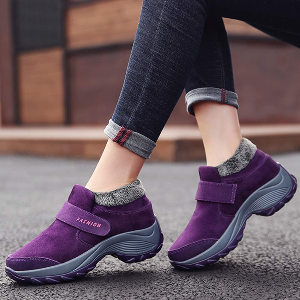 Toride Mujer Botas de invierno de gruesa Cálidas antideslizantes Senderismo Deportes casuales Hook & Loop Zapatillas de deporte al aire libre Zapatillas de deporte cortas de felpa Zapatos
