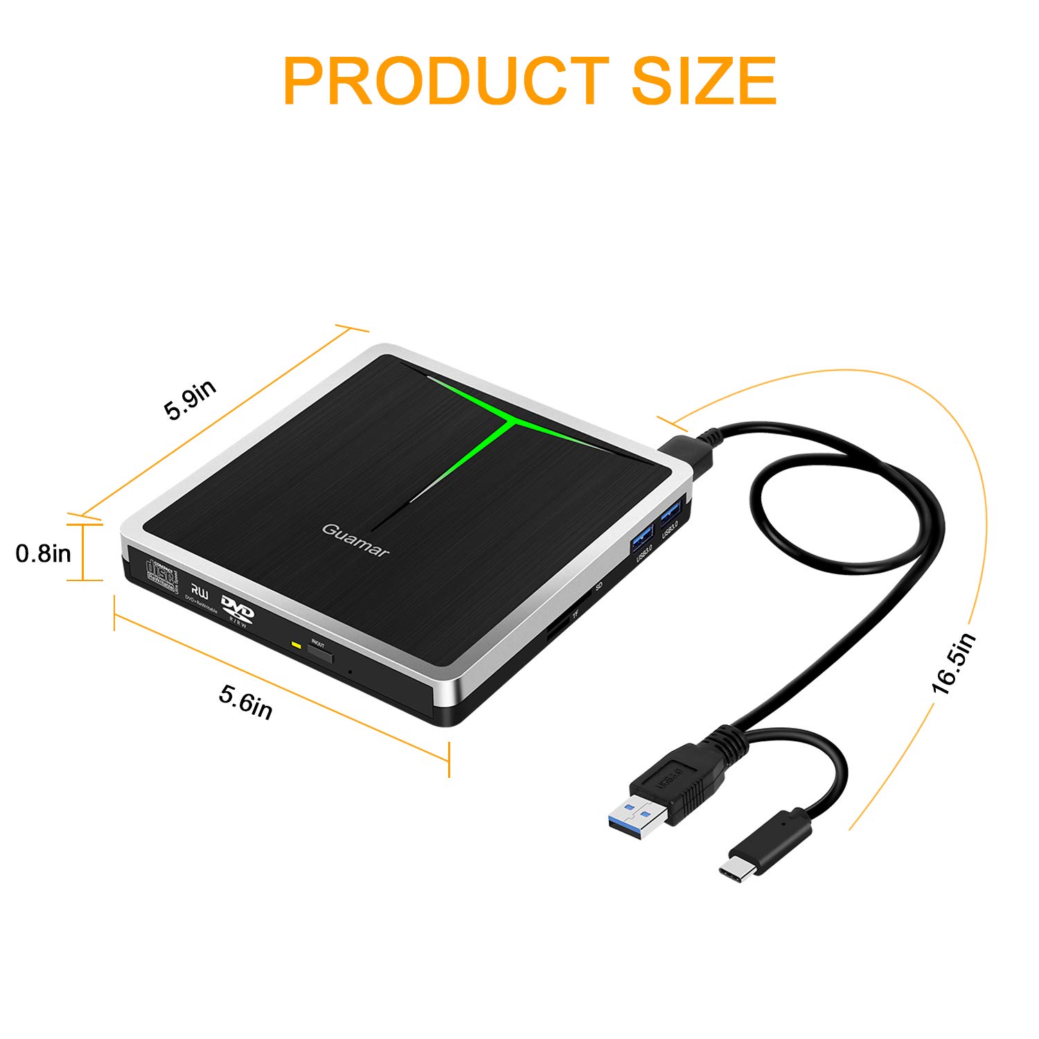 External CD DVD Drive,Guamar USB 3.0 USBC CD/DVD+/RW Burner Writer