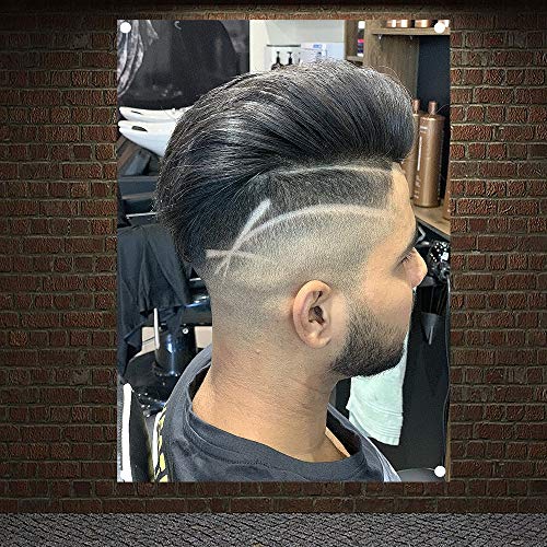 Classic Pompadour Men's Beard Hairstyle Barber Shop Decor Wall Chart Flag Canvas Painting 96x144 cm (38X57 inches) F6