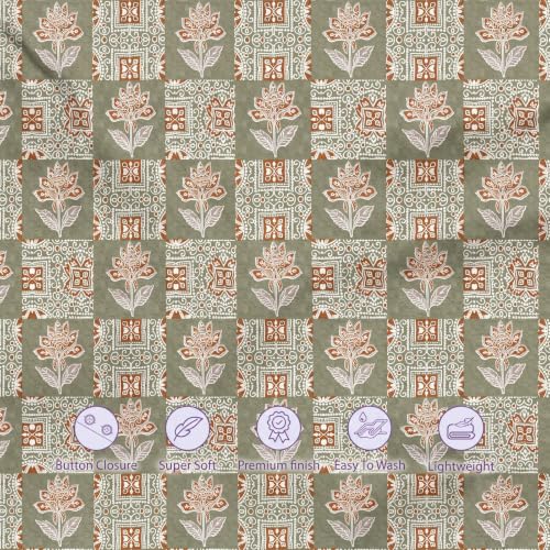Image of Trance Home Linen 100% Cotton Printed Zippered ONLY Duvet Cover /Blanket Cover /Quilt Cover | Comforter Cover /Razai Cover | King Size with (102 x 110 Inch | Ajrak Green)