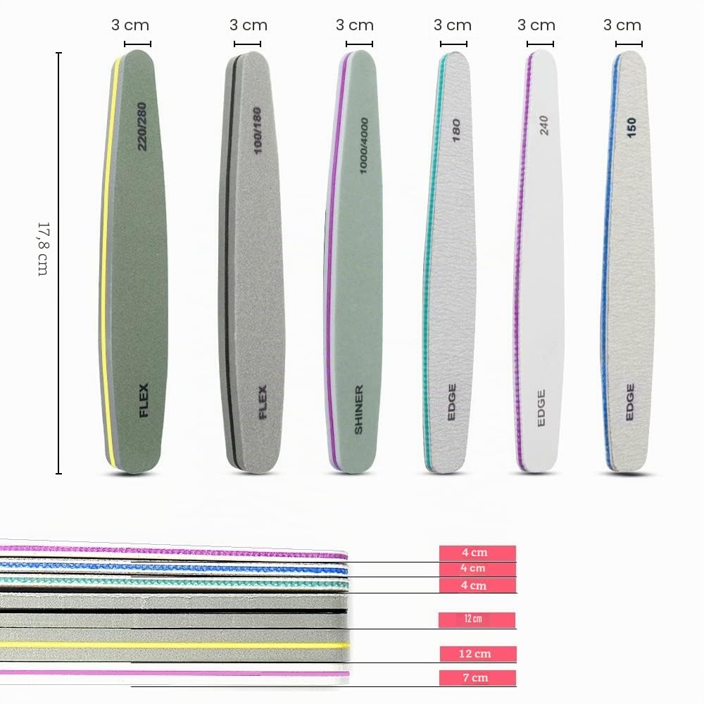 Lime unghie professionali multifunzione Lima Unghie a doppia faccia 100 * 180 * 300 * 600 * 1000 * 3000 * 6000 grit Manicure Buffer Double sided per Unghie in Cristallo Naturale Acrilico 6 pezzi