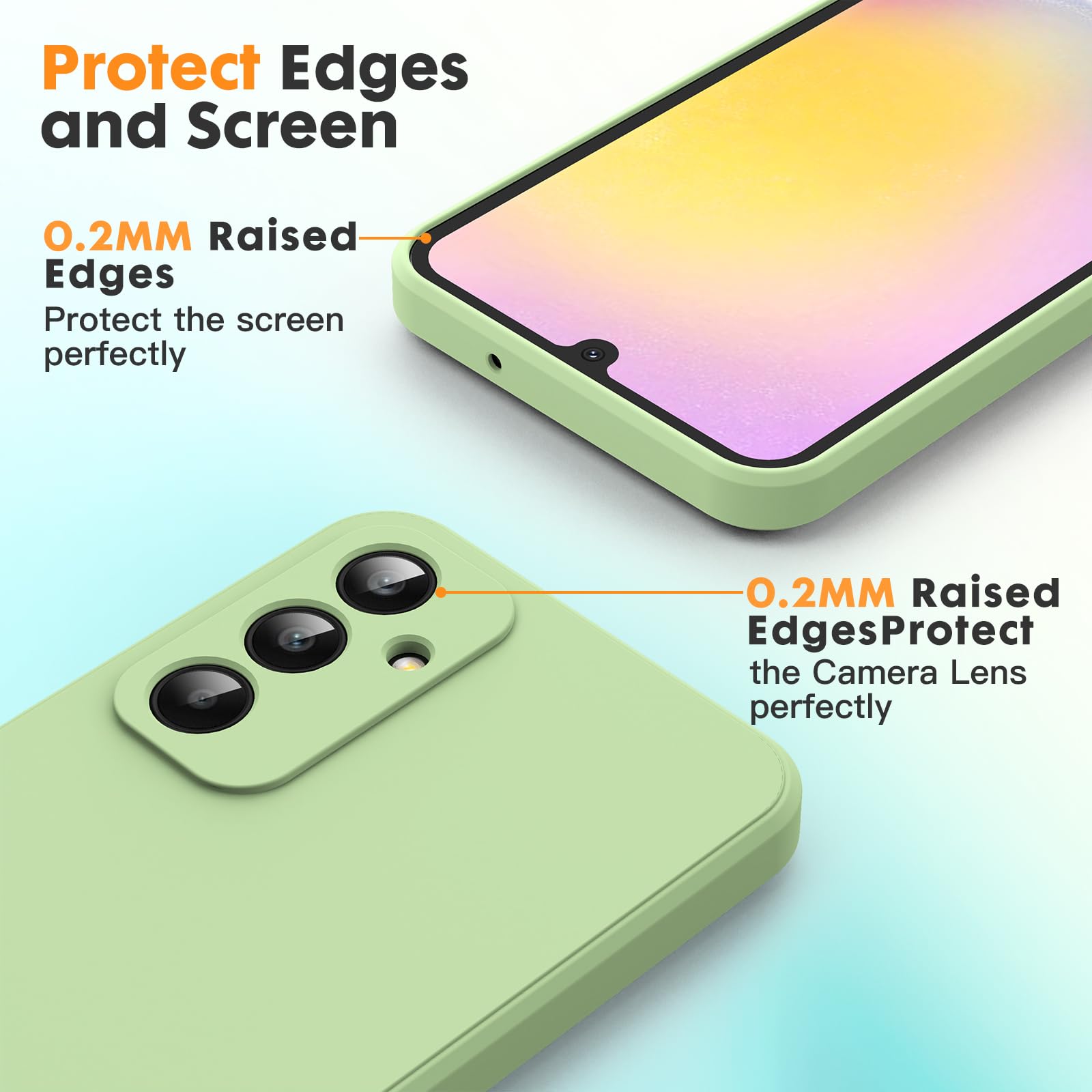 Byvuwiay Cover per Samsung Galaxy A25 5G con 2 Vetro Temperato Pellicola Protettiva, Custodia in TPU Ultra Sottile Antiurto Anti-Scratch Case, Verde Matcha