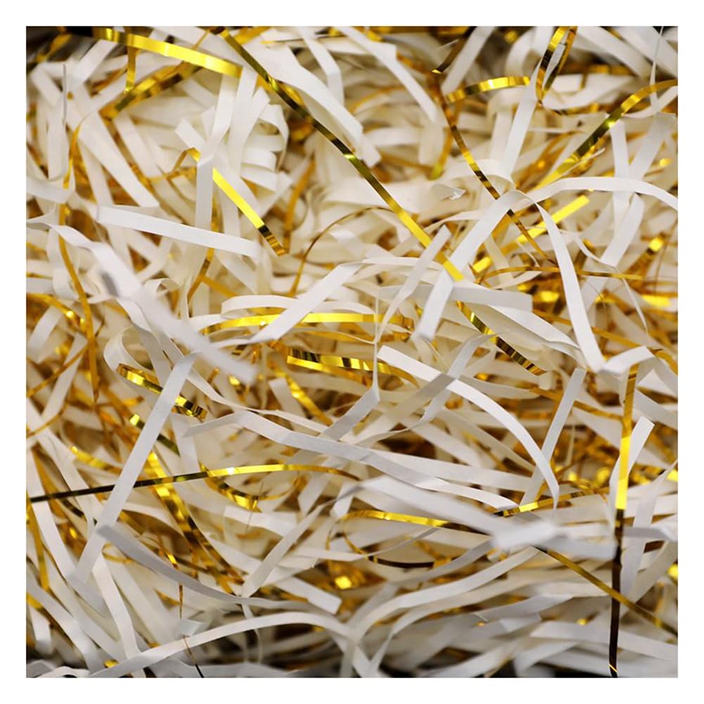 Papier déchiqueté pour boîtes-cadeaux, Papier de soie pailleté multicolore avec fils dorés, 500 g à 1000(White,500g)