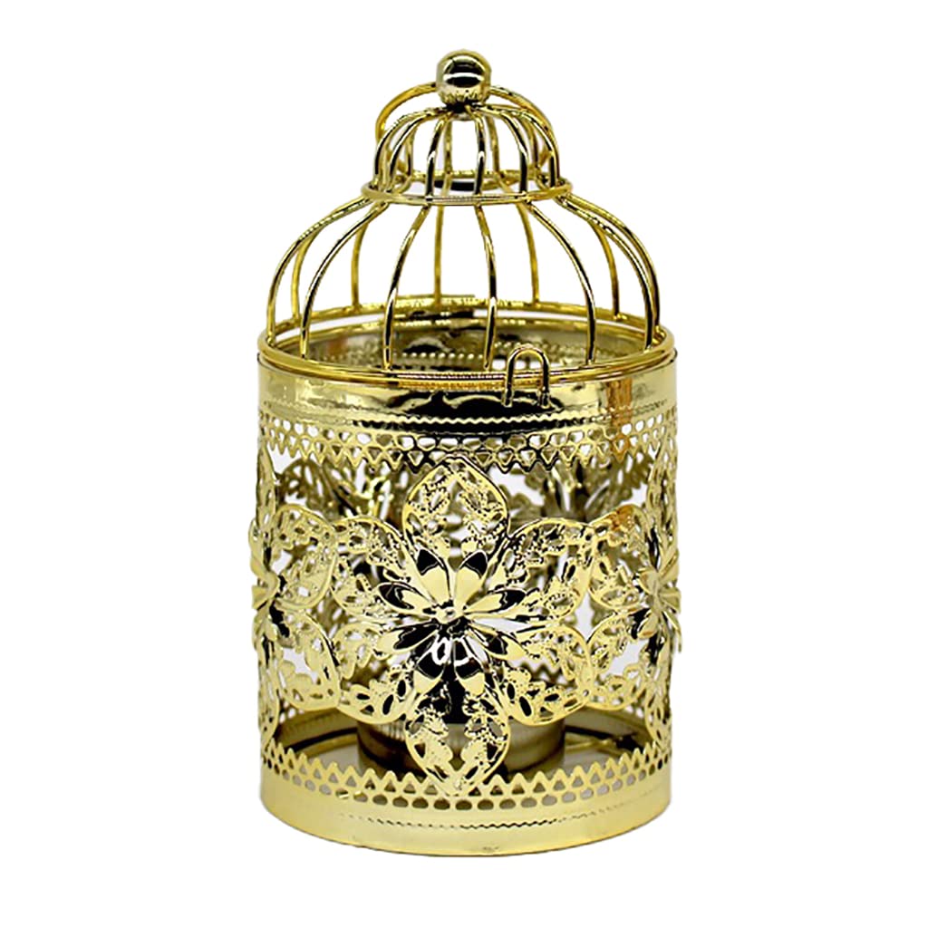lanterna di candela, Lanterne decorative decorative decorative per candele decorative, gabbia per uccelli in metallo cavo, lanterna a sospensione portacandele in ferro gabbia per uccelli(C Gold)