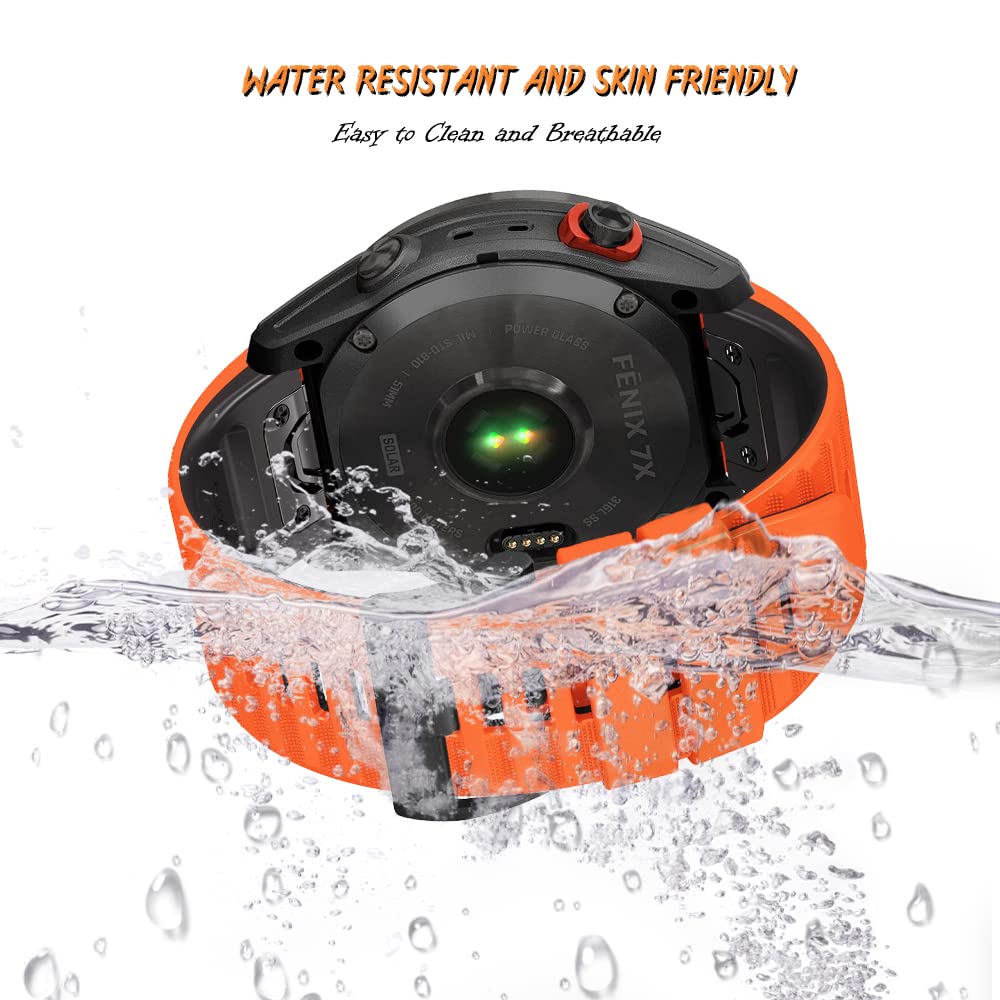 Niboow Bracelet QuickFit 26 Mm En Silicone Pour Garmin Fenix 7X/6X/5X, Enduro 3, Epix Pro 51mm – Orange/noir, Respirant