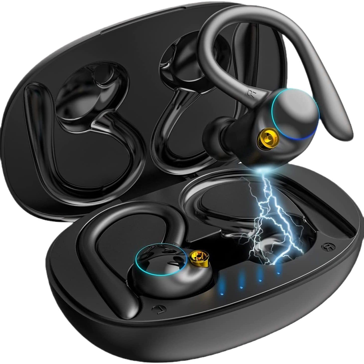 Wireless Earbuds Bluetooth Sports Headphones with Earhook ENC Noise Cancelling Mic 60Hrs Playtime HiFi Stereo IPX7 Waterproof for