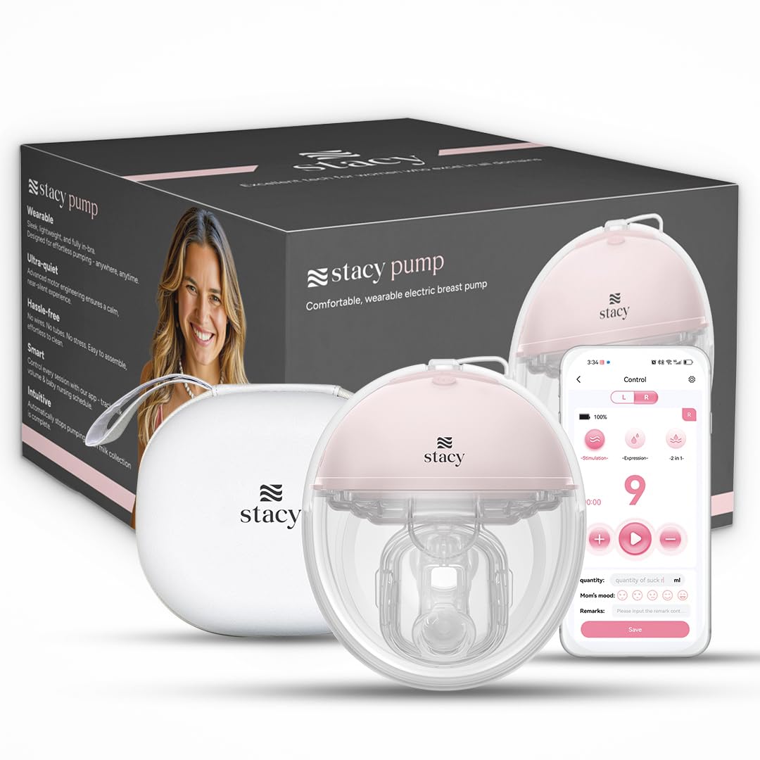 Stacy Wearable Electric Breast Pump for Feeding Mother | Automatic Breastfeeding Pump for Breast Milk | Soft Silicone Flange Insert | Portable Milk Pumping Machine, App-Controlled