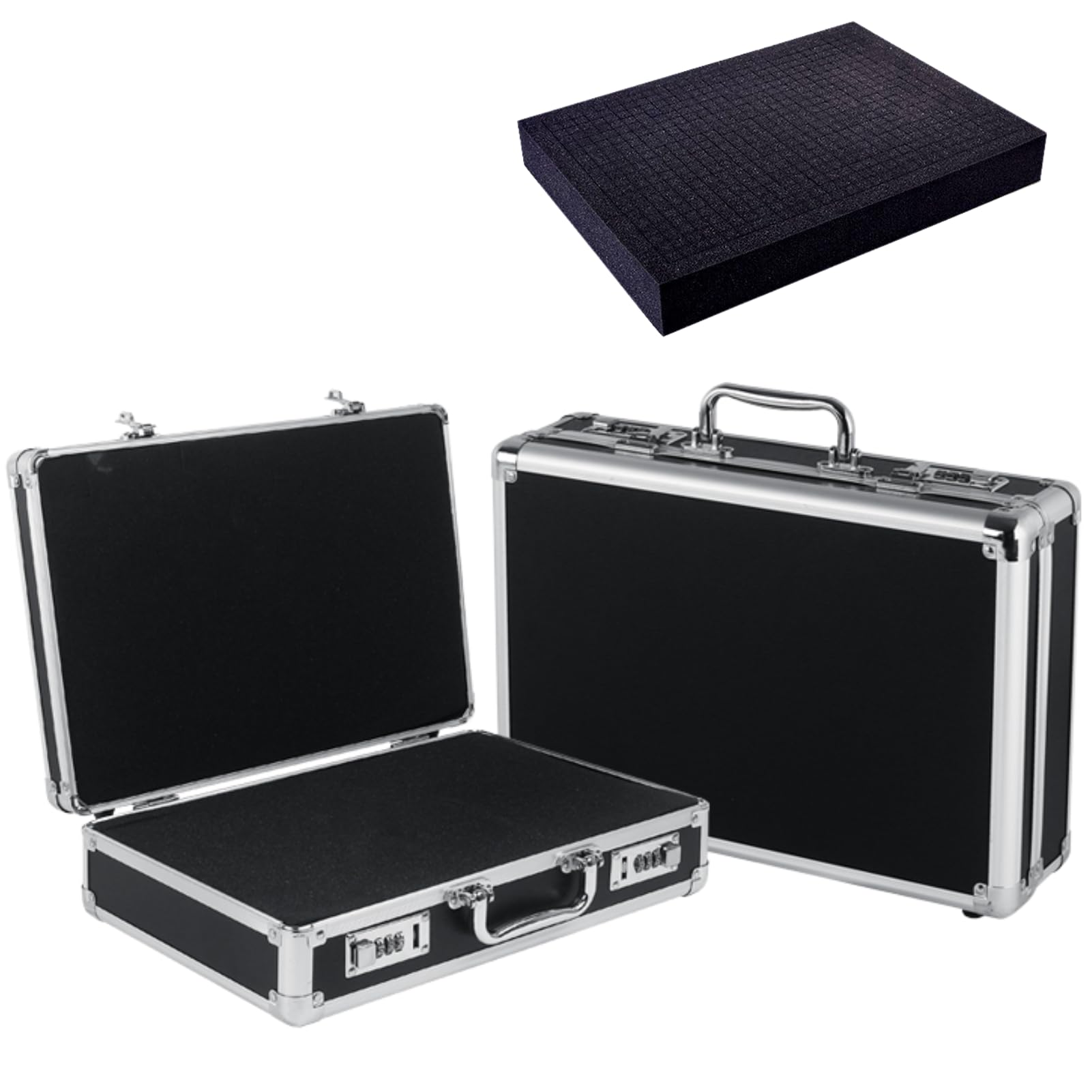 GOVNPJ 16.33 inches Hard Briefcase, Lockable Carrying Case Portable Hard Suitcase with DIY Customizable Foam Insert Aluminum Briefcase for Electronics