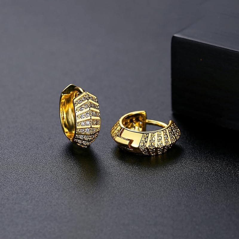 14K Gold Chunky Huggie, Moissanite Hoop Earrings, Minimalist Earrings for Everyday Wear3