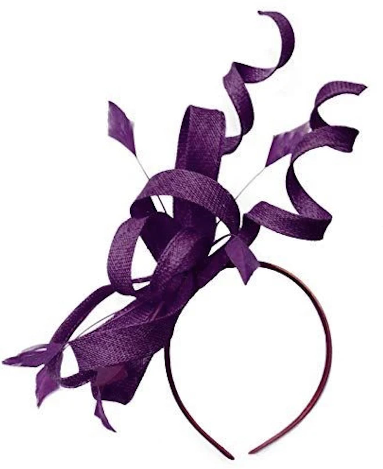 Sinamay Headband Swirl Fascinator For Women Wedding Ascot Races (Plum Purple)