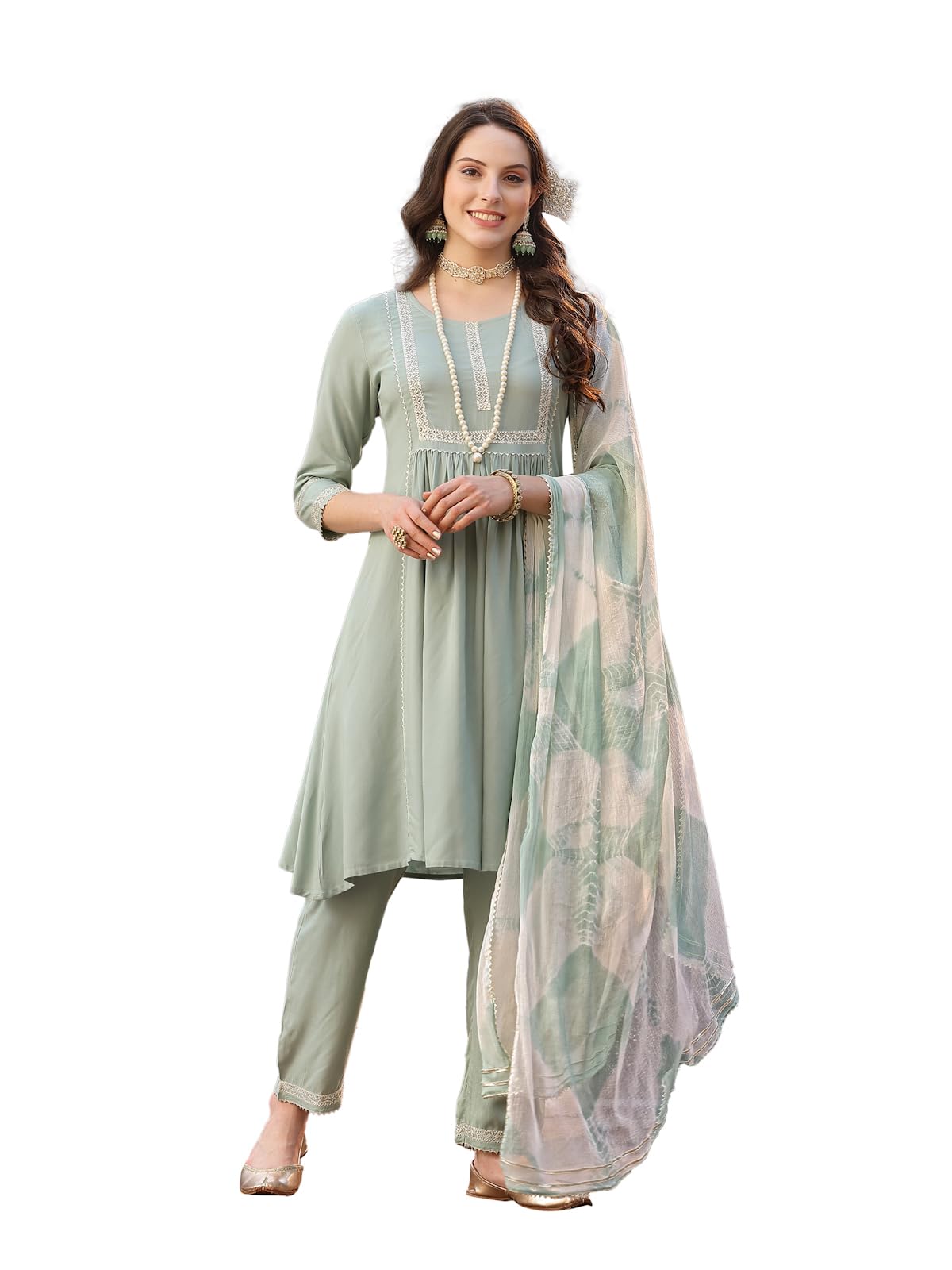 Stylum Women's Solid Rayon A-Line Kurta Pant Dupatta Set (Kpdgreenmegha38_Pista Green, M)