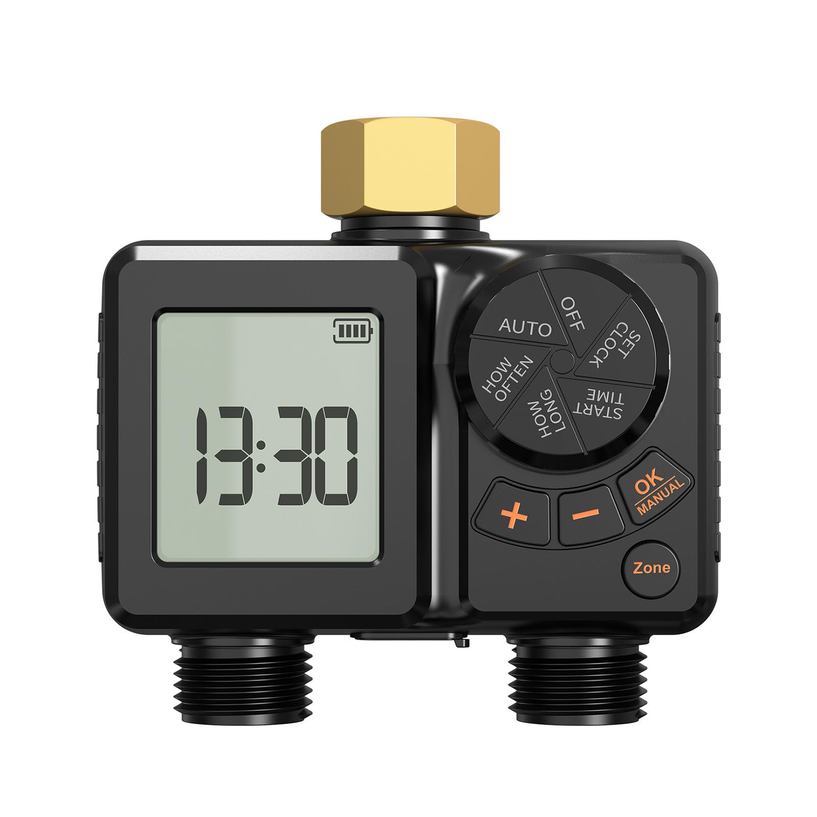 Temporizador de grifo con dos salidas y temporizador de riego por goteo de suministro de energía recargable