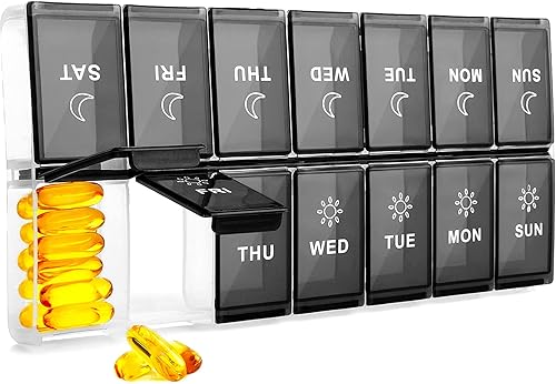 Mossime Organizador de pastillas diario grande XL 2 veces al día, pastillero extra grande de 7 días Am Pm, soporte de vitaminas semanal de día y